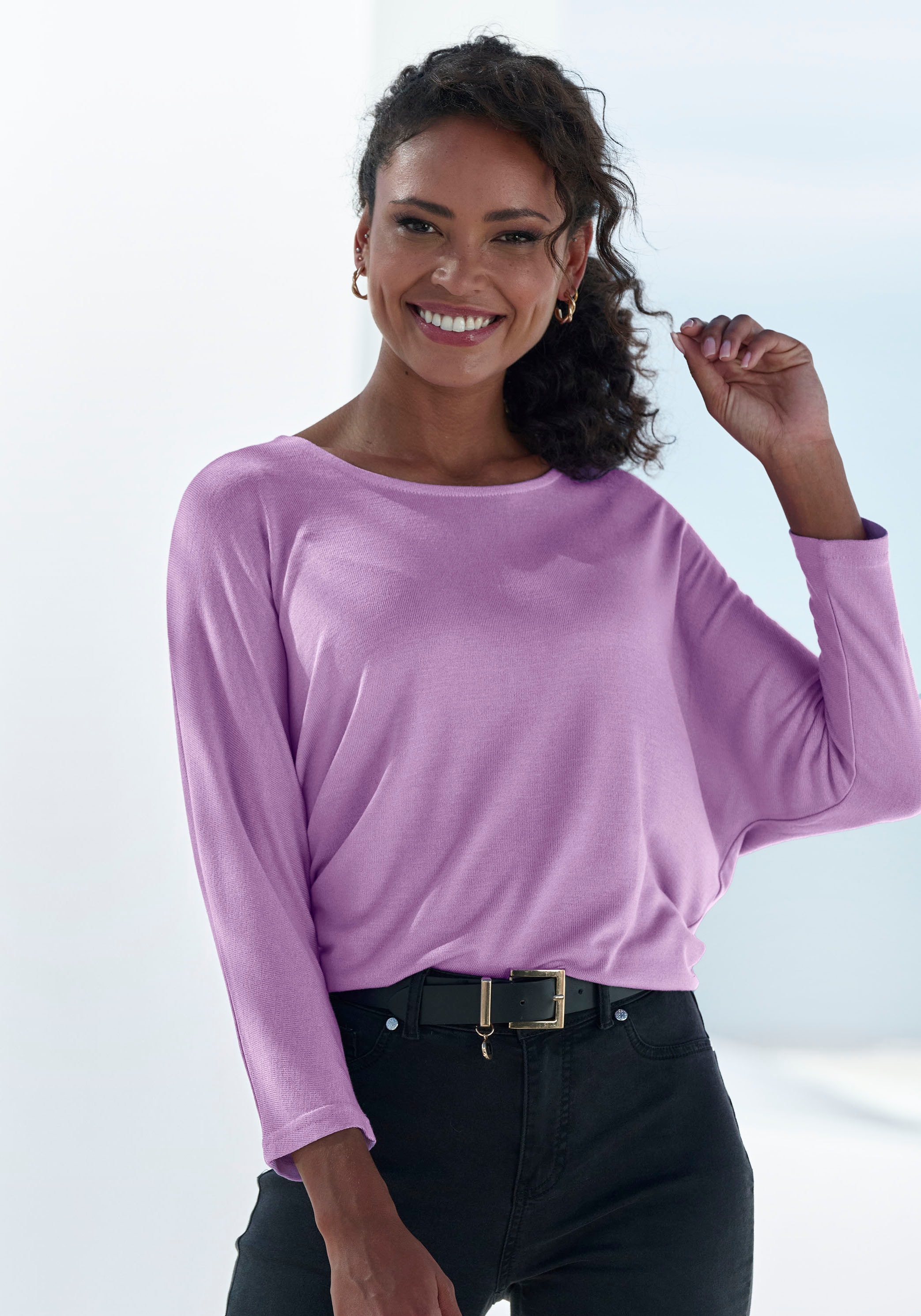 LASCANA 3/4-Arm-Shirt "aus weicher Feinstrickqualität", mit Fledermausärmel günstig online kaufen