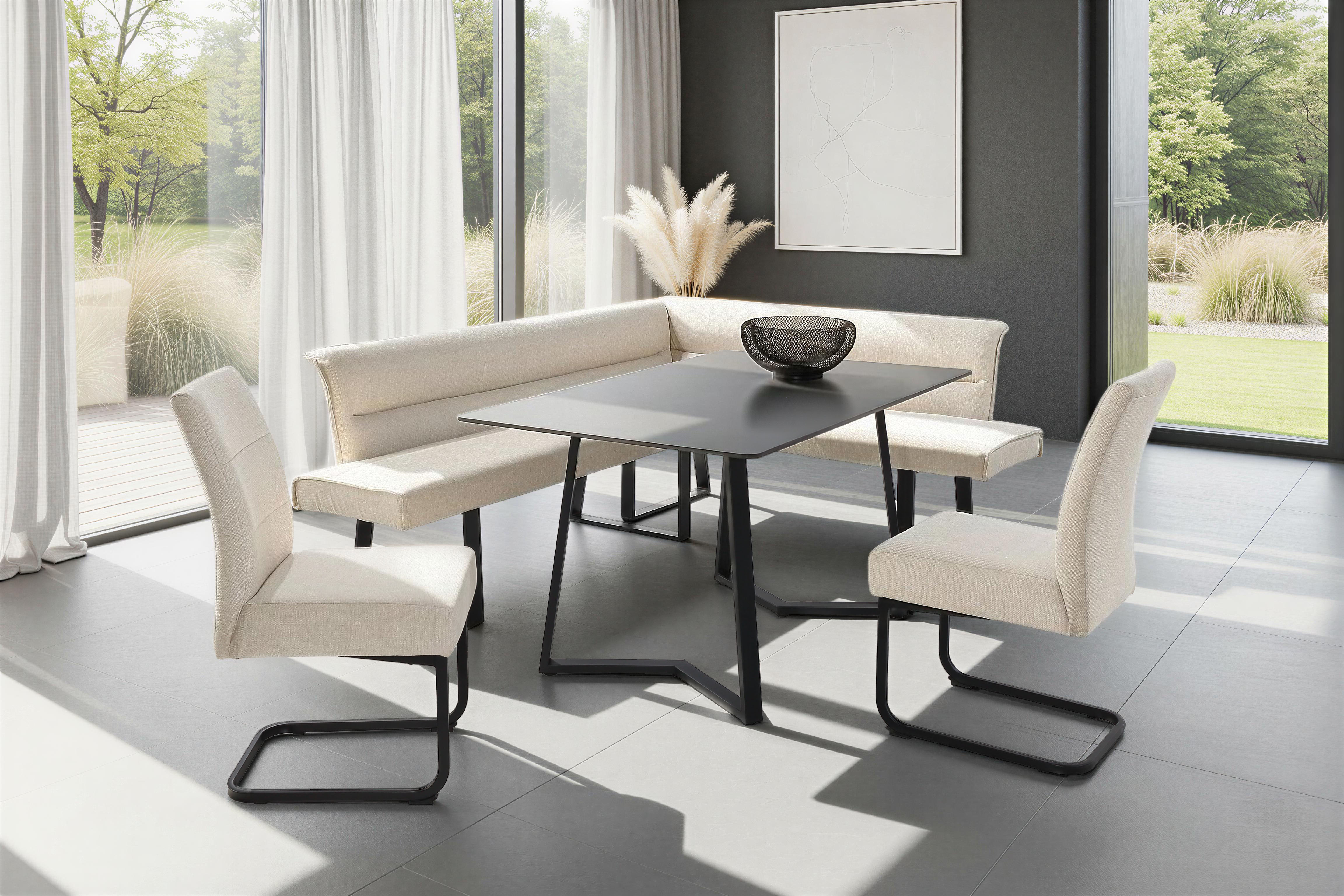 Jockenhöfer Gruppe Eckbankgruppe "Tisch, Bank und 2 Stühle, Taschenfederkern" Set, 4 tlg. Tisch (140x90cm) schwarz, Bank und Stühle anthrazit oder beige