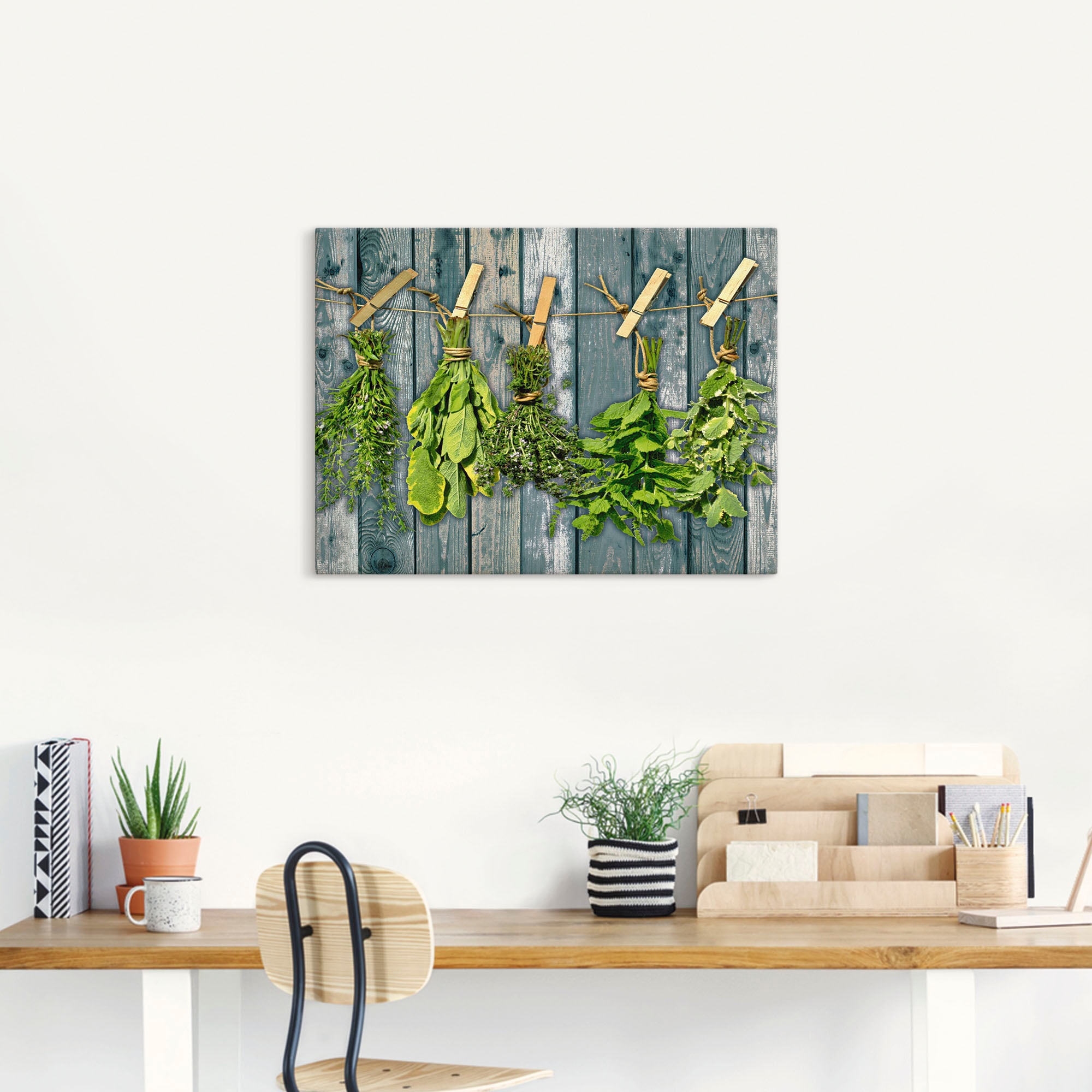 Artland Wandbild »Kräuter mit Holzoptik«, Pflanzen, (1 St.), als Alubild, Outdoorbild, Leinwandbild, Wandaufkleber, versch. Größen