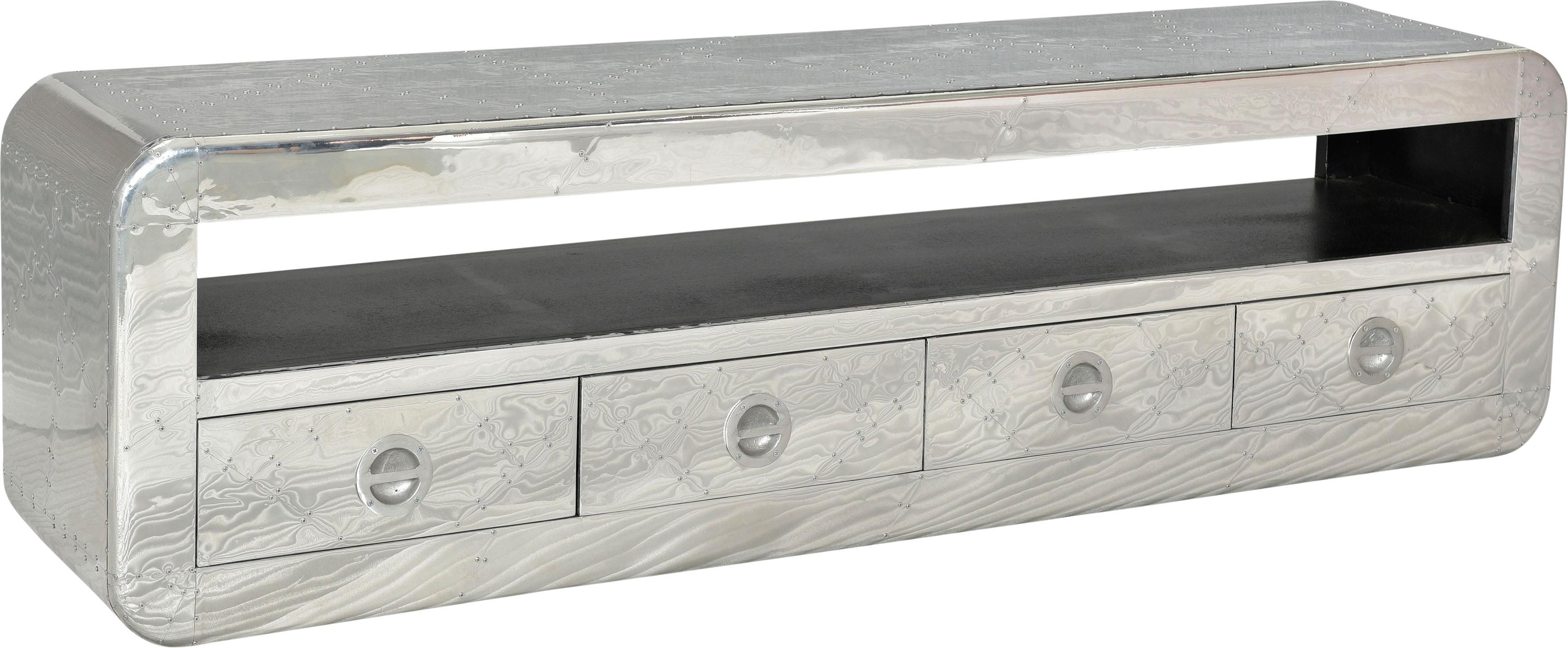 SIT Lowboard "Oamaru aus Mangoholz mit 4 Schubladen & offenem Fach" Futuristischer Aluminium-Look mit dekorativen Zierschrauben