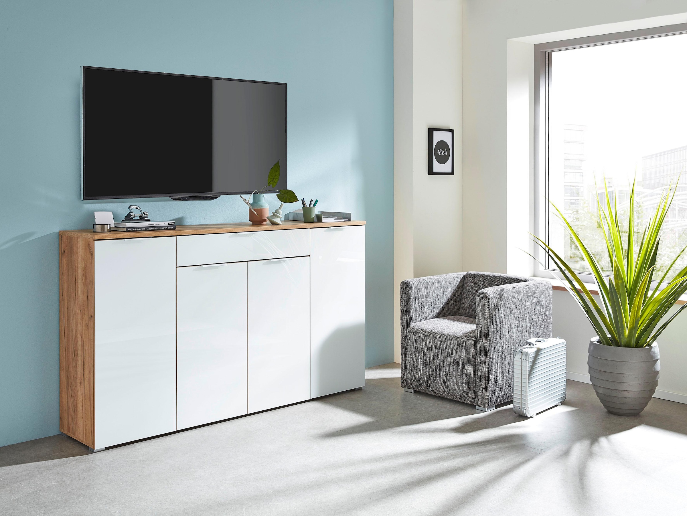 GERMANIA Sideboard "Telde" Breite 179 cm, Soft-close, verstellbare Böden,ES-Glas, Made in Germany