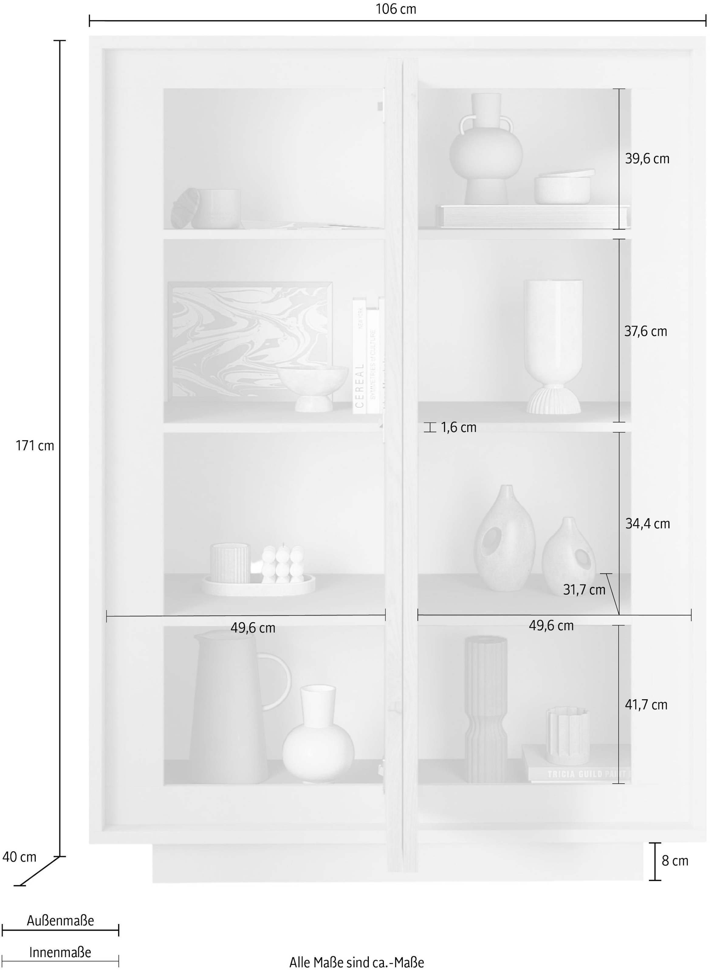Home affaire Highboard »Sky, B/H 106/171 cm, Stauraumschrank/Hochkommode, 2 Türen« Softclosing, Korpus & Front 22 mm stark, Rahmen-Optik