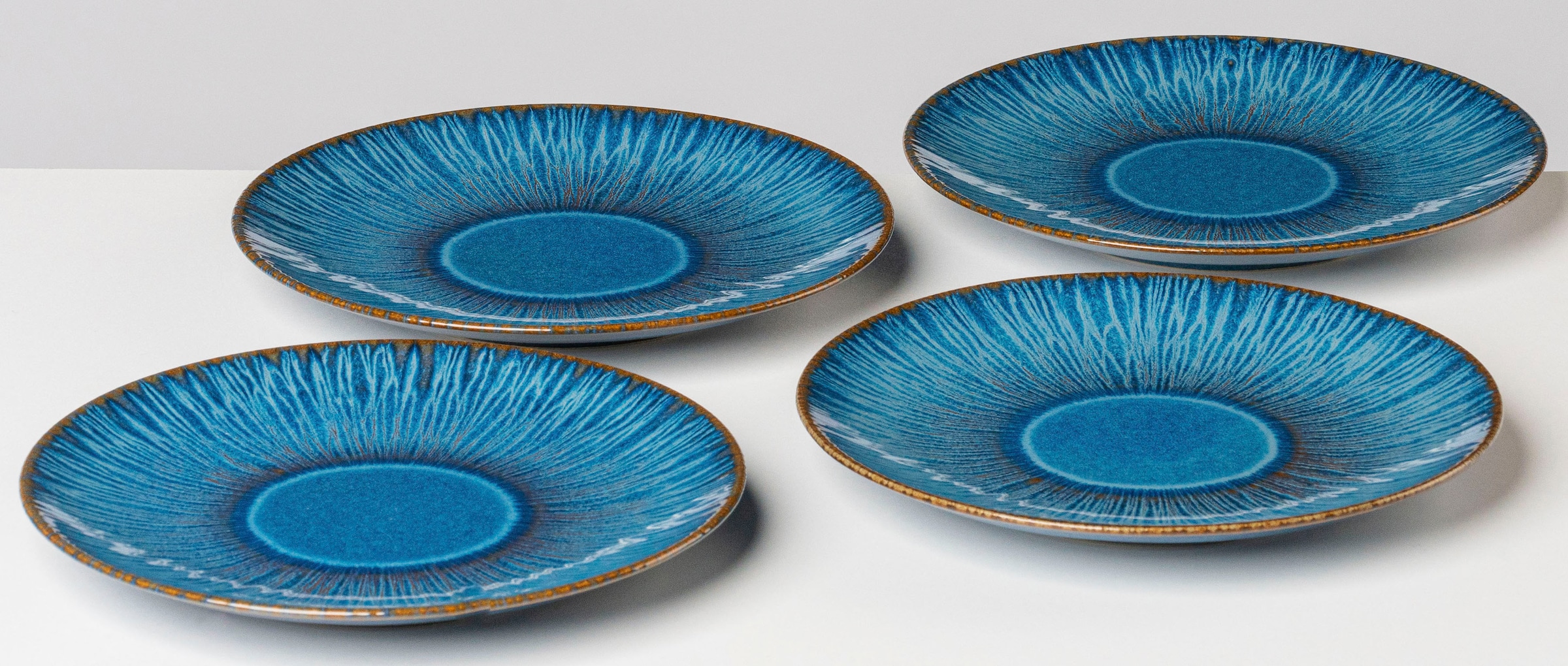 Gipfelstück Blau Speiseteller "Teller Set Eisfall" Scandi-Style Glänzende Reaktivglasur Jedes Stück Ein Unikat von Baur