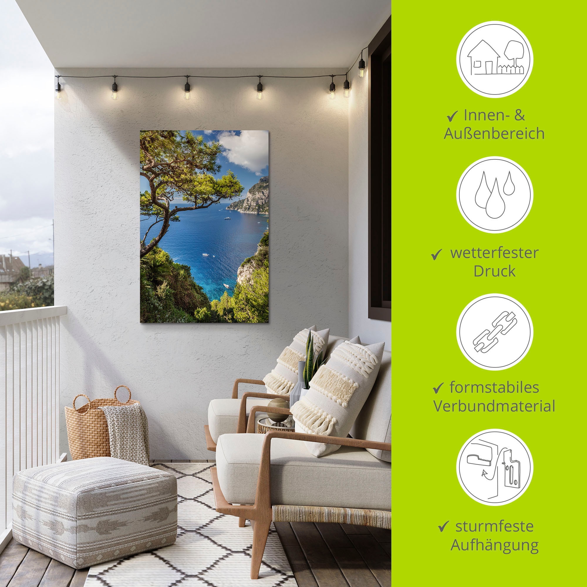 Artland Wandbild »Punta de Masullo, Insel Capri, Italien«, Meer Bilder, (1 St.), als Alubild, Outdoorbild, Leinwandbild, Poster, Wandaufkleber