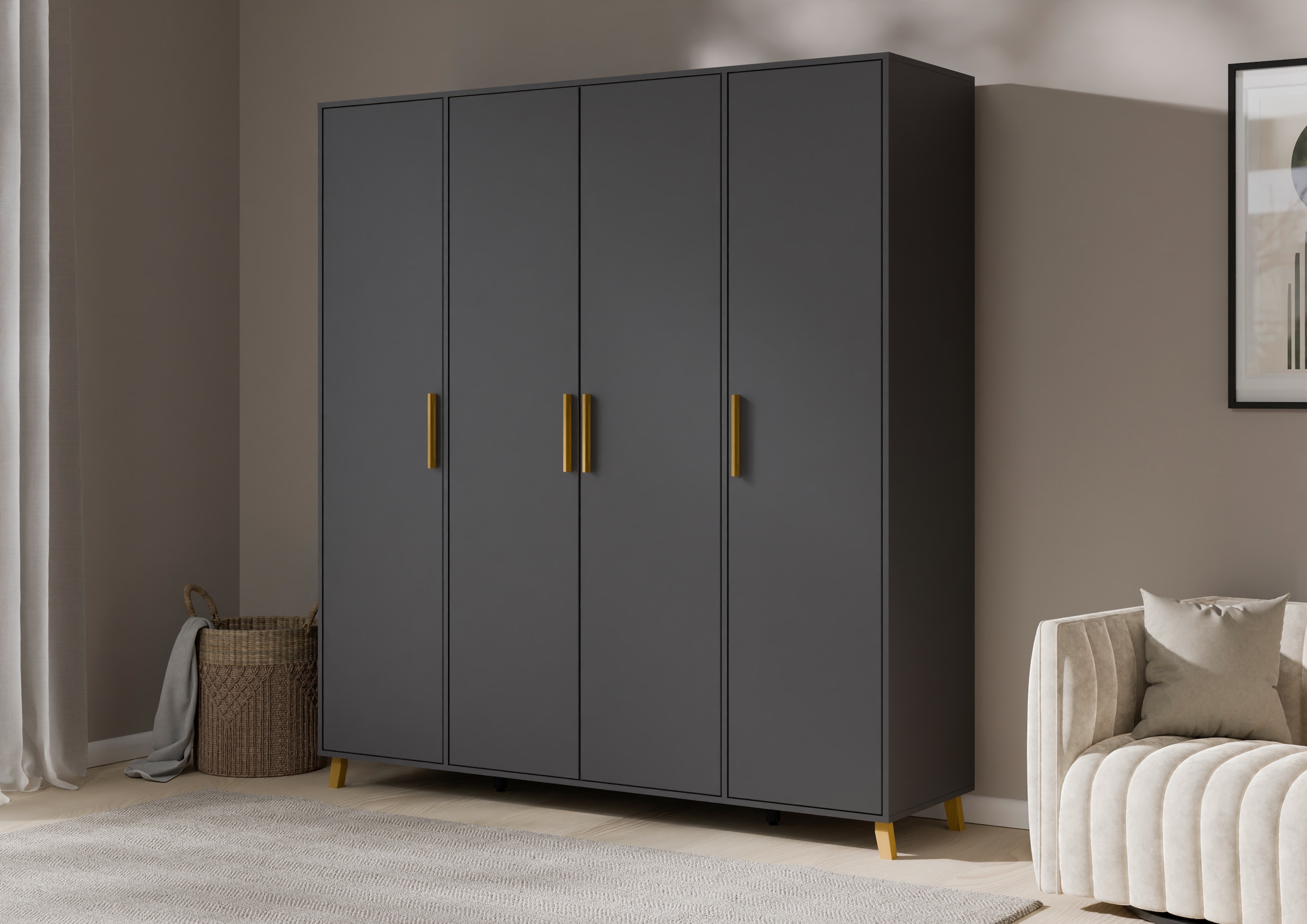 rauch Drehtürenschrank »Kleiderschrank Schrank Garderobe Wäscheschrank SHINJO«, (in 3 verschiedenen Ausstattungen BASIC/CLASSIC/PREMIUM), Griffe und Füße aus Massivholz, viel Stauraum MADE IN GERMANY
