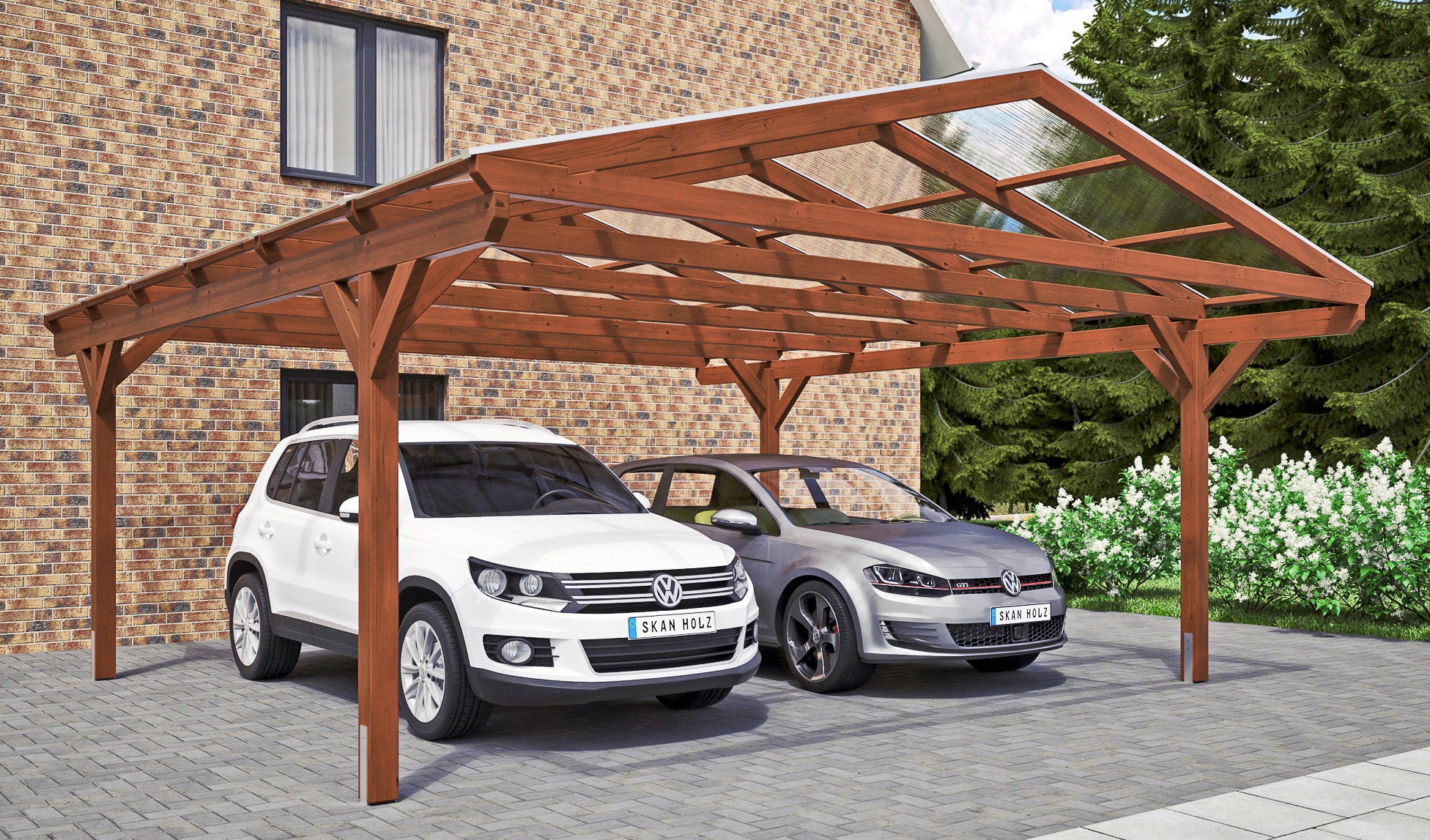 Skanholz Doppelcarport "Westerwald" Leimholz 534 cm braun