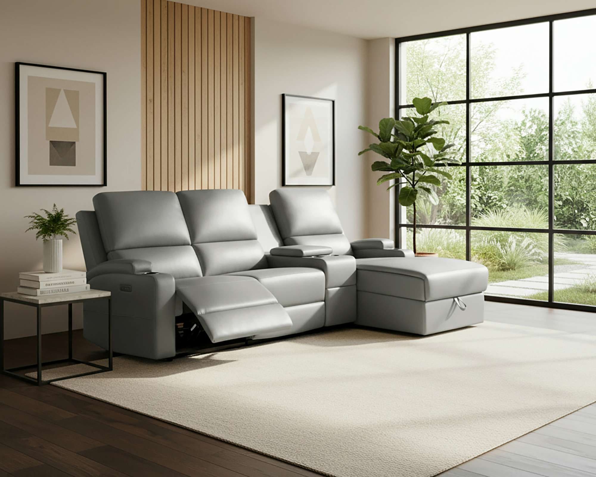 OTTO home Ecksofa "NAPORI Lederoptik, Multimediasofa, 3er Kinosessel XXL, L-Form" Kinosofa, manuelle o. elektr. Relaxfunktion, Staufach, Getränkehalter