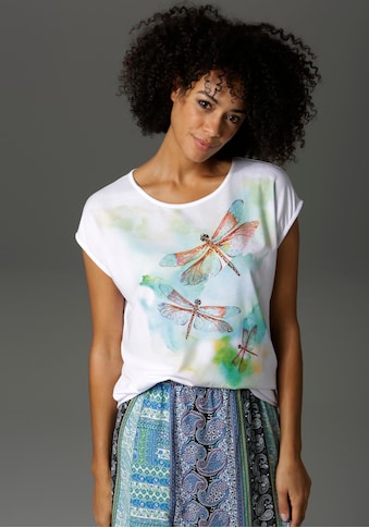 Aniston CASUAL T-Shirt, mit Libellen und Glitzersteinchen verziert kaufen