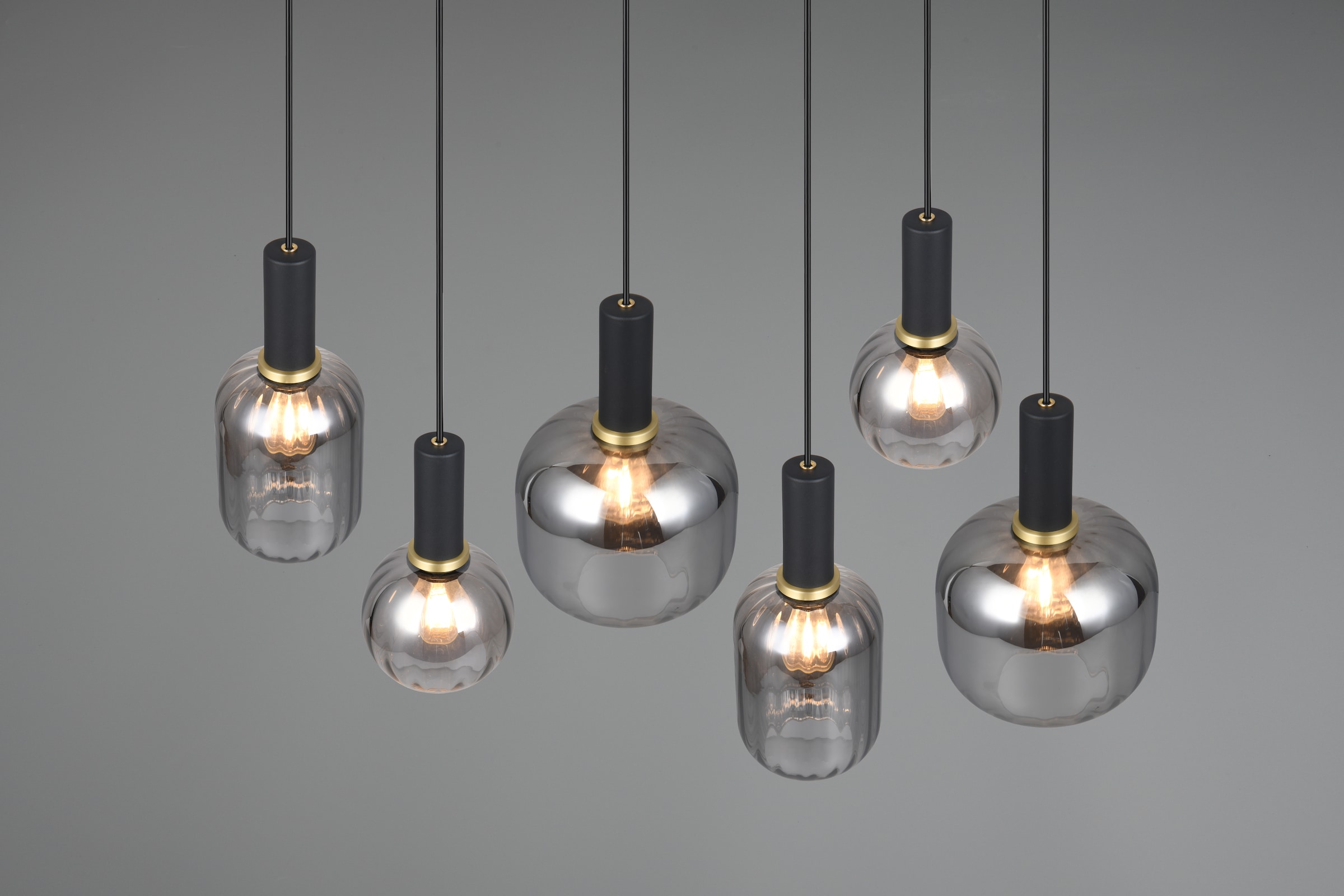 TRIO Leuchten Pendelleuchte »DIVA, E27 Hängelampe 6-flammig mit Glasschirm, exkl 6xE27 max 10W«, 6 flammig, Leuchtmittel E27 | Leuchtmittel wechselbar, höhenverstellbar bis max 150cm Hängeleuchte 92x35 cm Wohnzimmer Küche