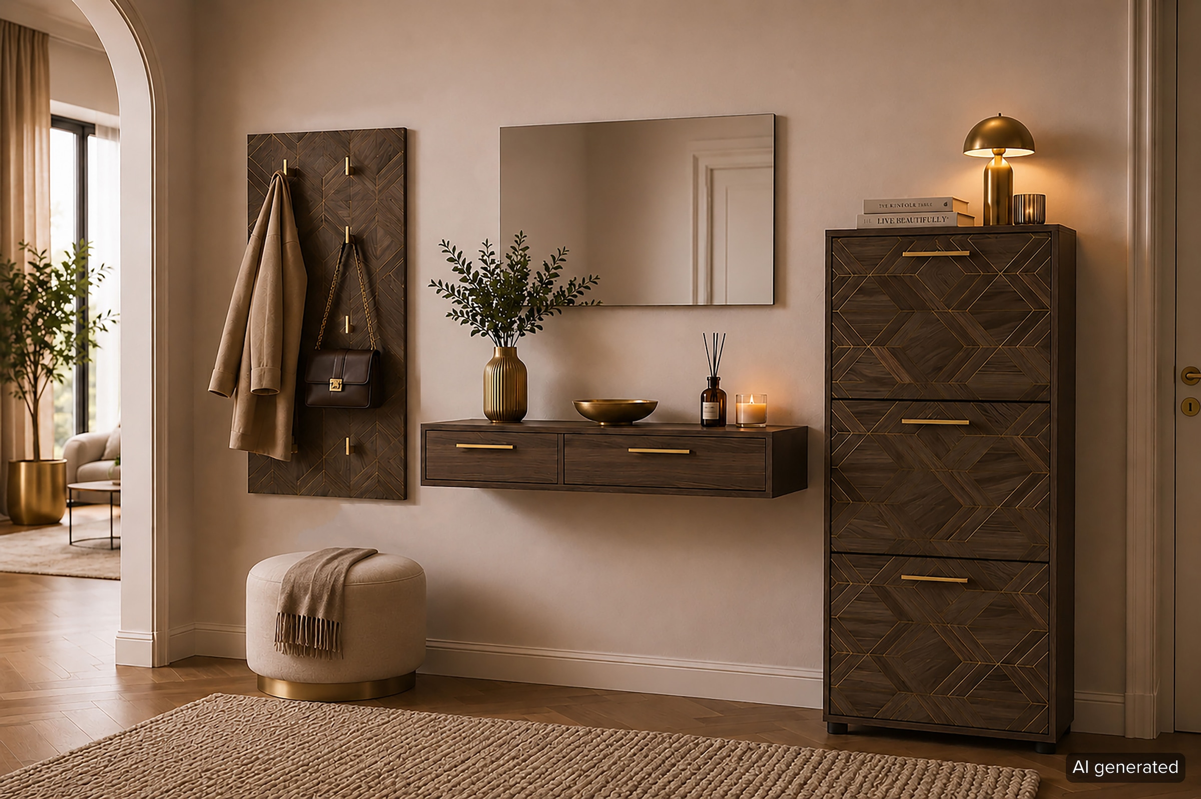 Schildmeyer Garderobenpaneel »Glenn, Made in Germany, Breite 24,5 cm, Solide Verarbeitung« 1 Stk. tlg. Trendfarbe Nussbaum & goldfarbene Kleiderhaken, Made in Germany