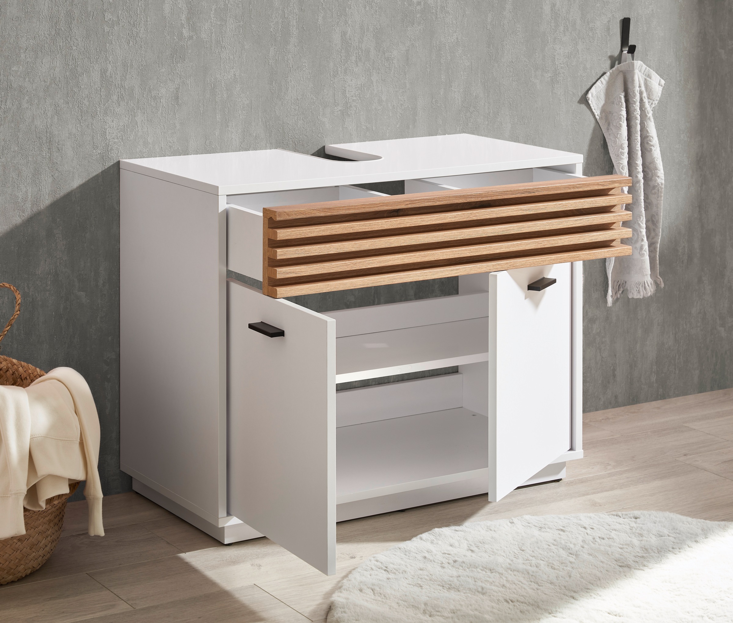 BASIC by Balculina Waschbeckenunterschrank »Liguria B/H/T 80x64x40 cm« 1 Stk. tlg. Breite 80cm, Unterflurauszug, FSC-Mix 70%