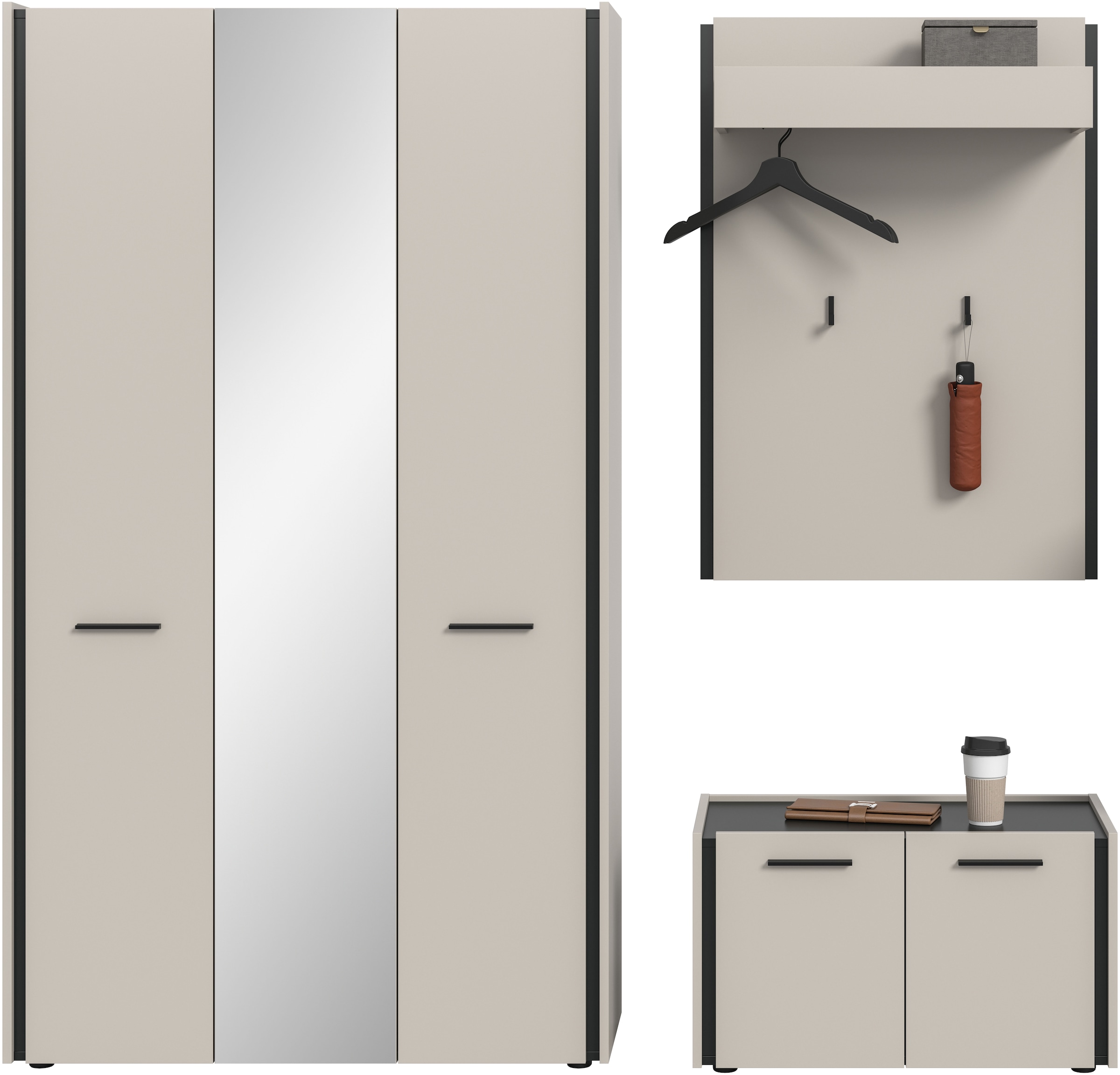 Home affaire Garderoben-Set »RAK, 3-teilige Garderoben-Kombination, Breite ca.197 cm« Garderobenschrank, Sitzbank, Garderobenpaneel, 3 Stk. tlg.