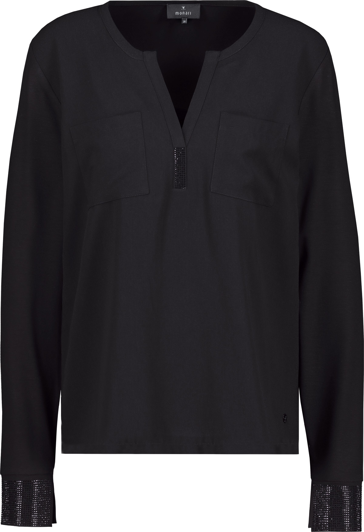 Monari Langarmbluse »Schluse Schmuckdetail« Regular fit mit Rundhalsausschnitt mit Schlitz