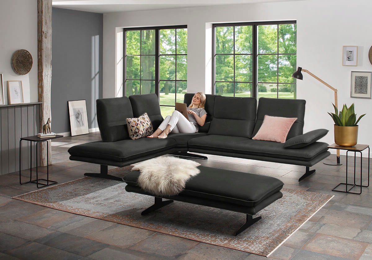 W.SCHILLIG Ecksofa "broadway, Designsofa, toller Sitzkomfort, zeitlos, elegant, L-Form" Sitztiefenverstellung, Kopfteil- & Seitenteilverstellung, Breite 284cm