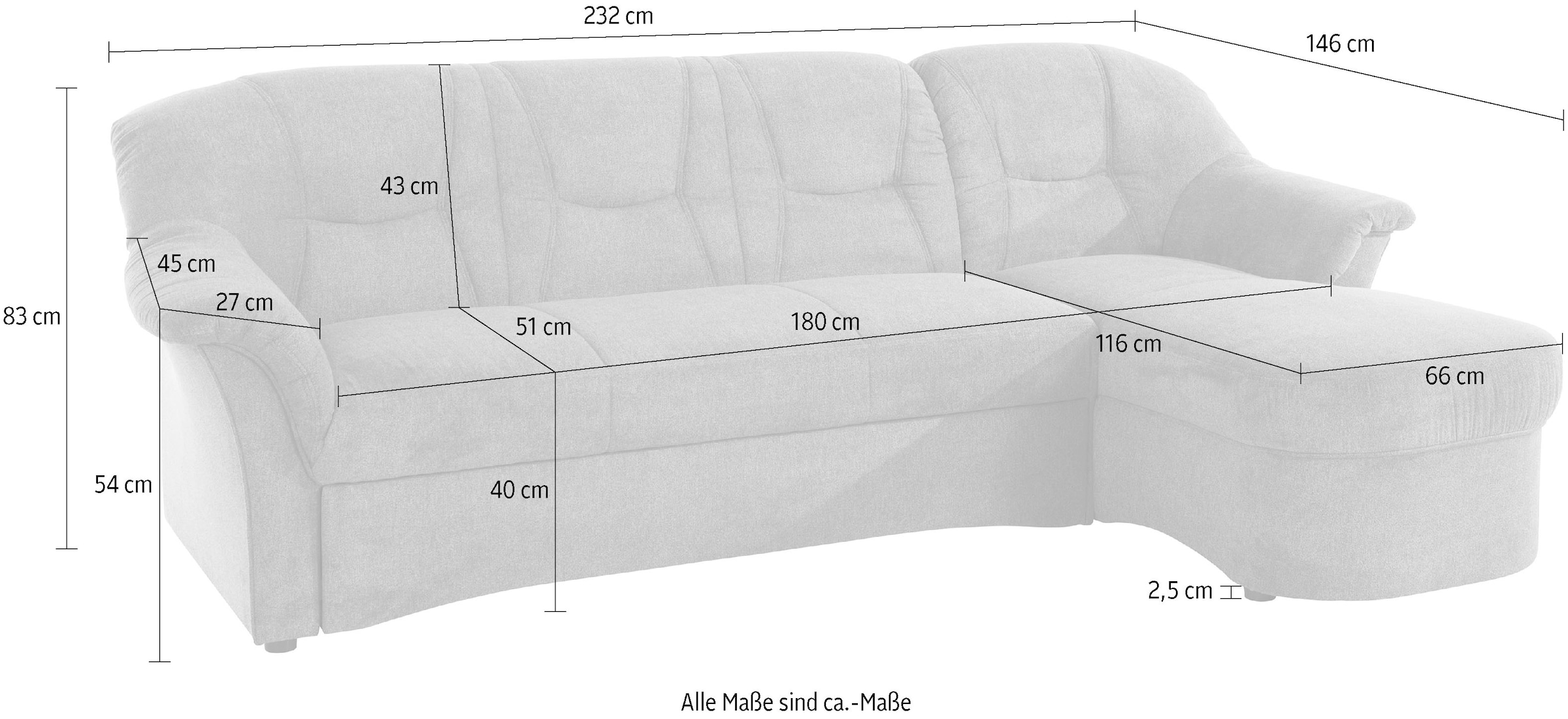 DOMO collection Ecksofa »Sarafina L-Form«, wahlweise mit Bettfunktion, optional mit Federkern