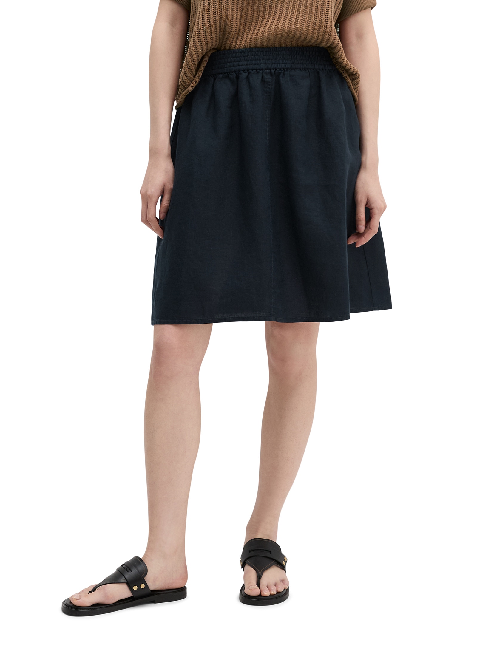 "Webrock MARC O'POLO ""mit elastischem Bund"", Damen, Gr. 40, blau (deep night blau), Obermaterial: 100% Leinen, unifarben, ausgestellt kurz, Röcke"