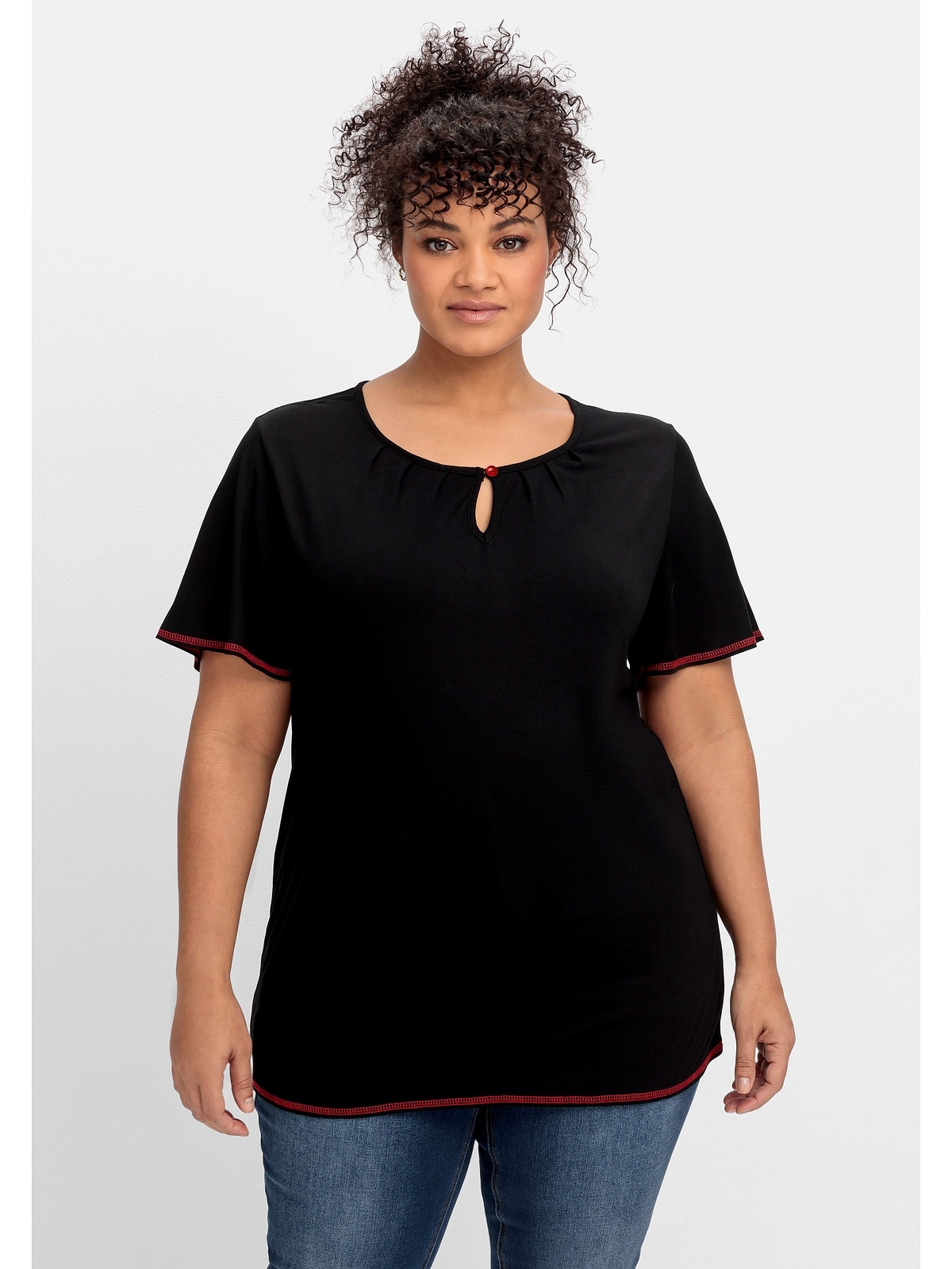 Sheego T-Shirt »Große Flügelärmel BAUR | kaufen Größen«, online vorn Cut-out mit und