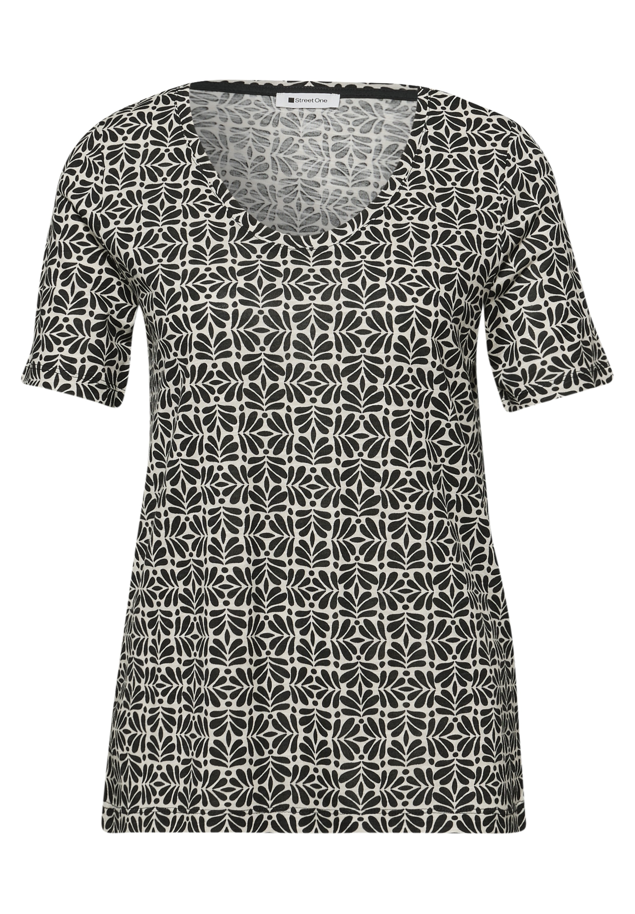 STREET ONE Kurzarmshirt »Style Gerda« fein gemustert, mit gerundetem V-Neck