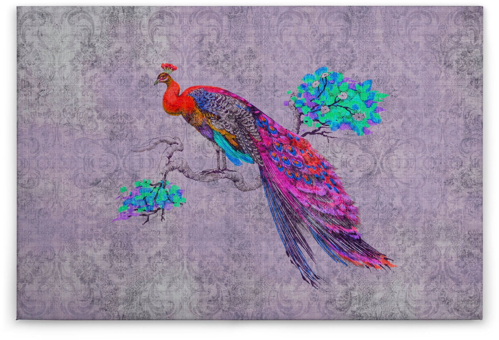 A.S. Création Leinwandbild »peacock 3«, Tiere, (1 St.), Keilrahmen Bild Lila Bunt Pfau