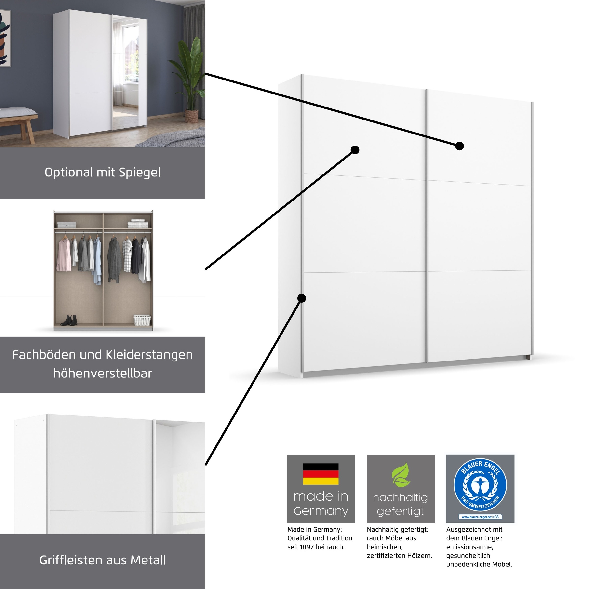 Thumbnail - rauch Schwebetürenschrank "AURELIO Kleiderschrank Garderobe TOPSELLER OTTO´s CHOICE" 3 Ausstattungen BASIC/CLASSIC/PREMI...