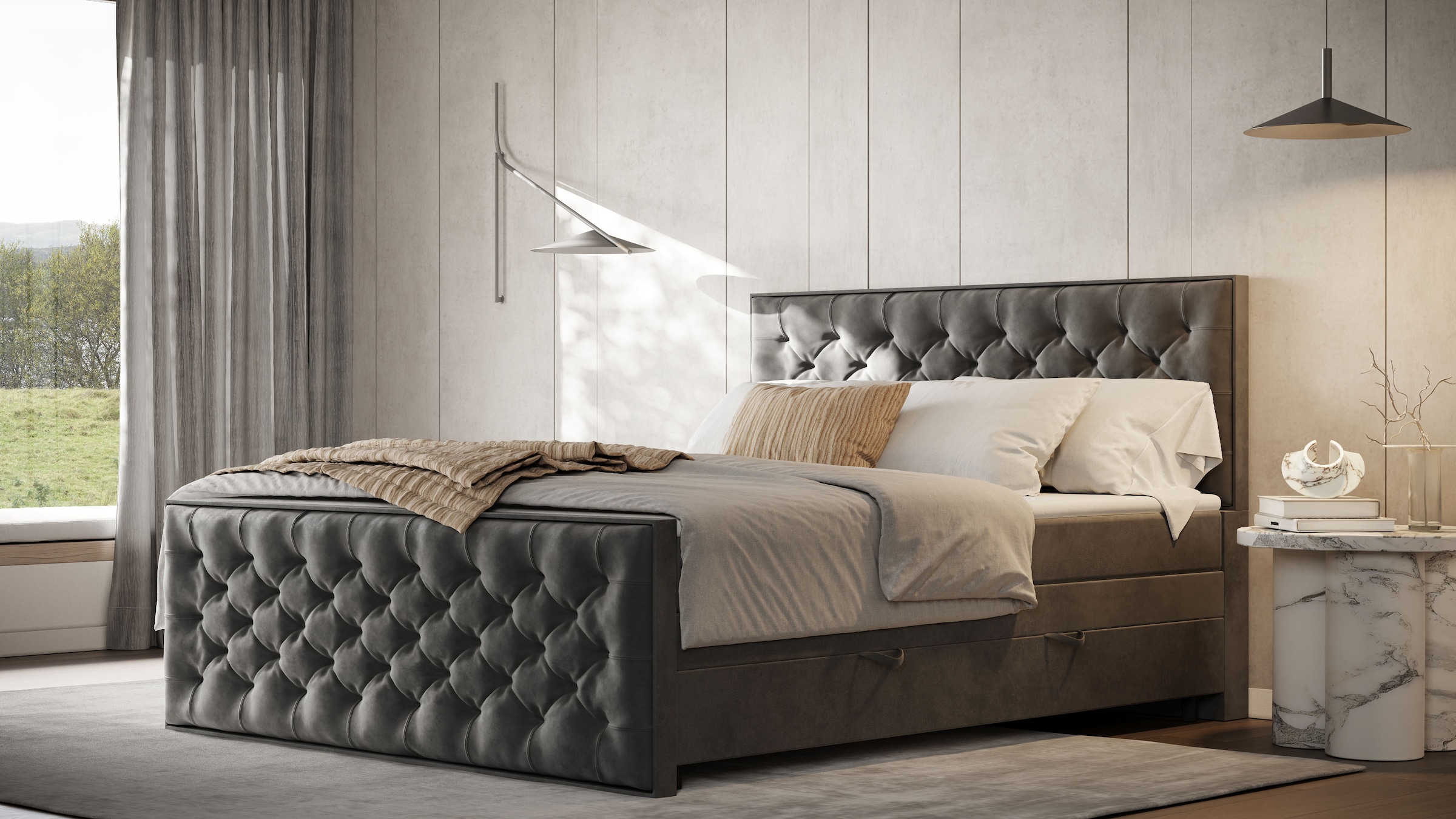 FORTE Boxspringbett »Lanciano Max inkl. zwei Bettkästen und Kaltschaum Topper«, und einer 7-Zonen-Tonnentaschenfederkernmatratze H2/H3