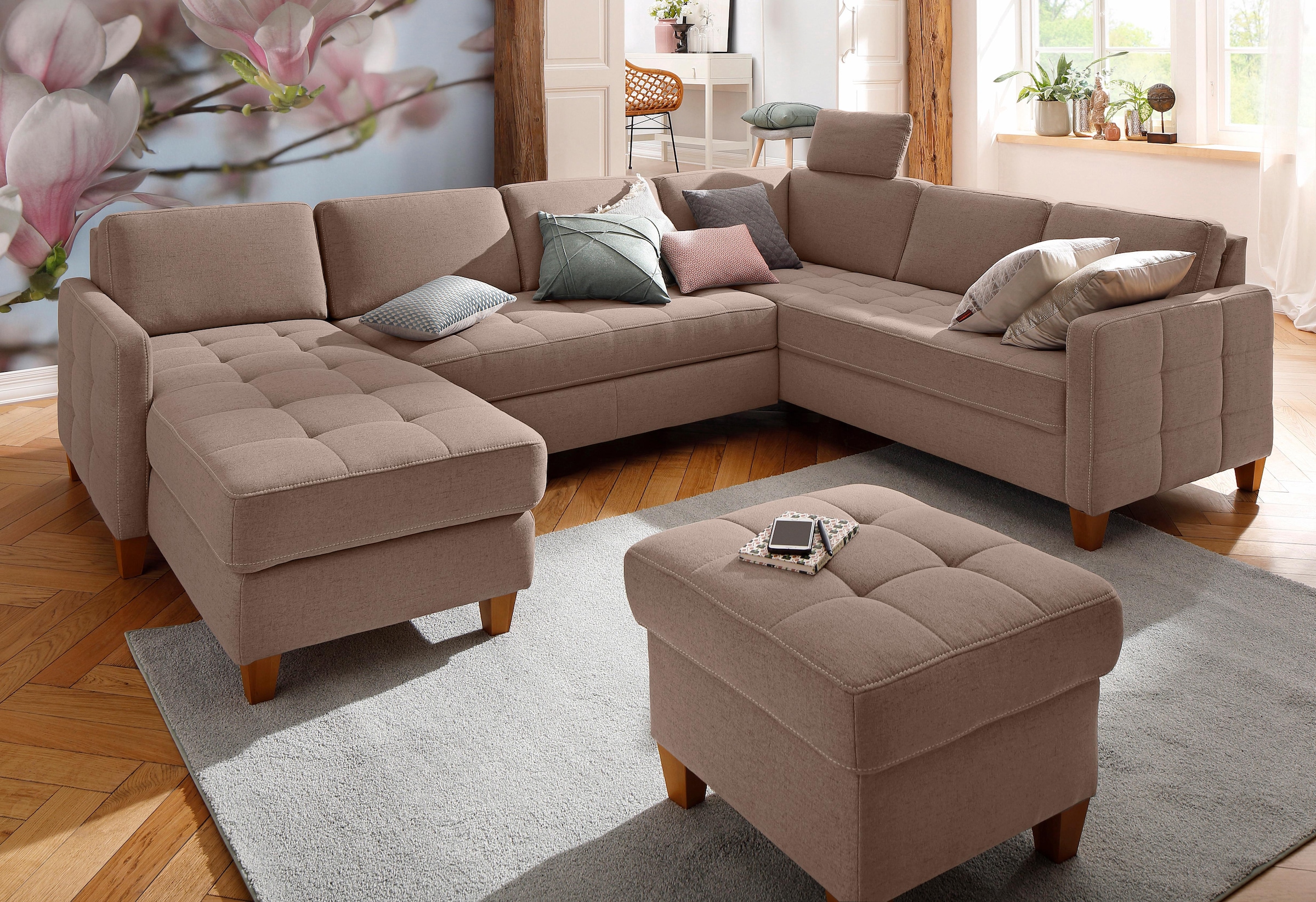 Home affaire Wohnlandschaft »Earl U-Form«, wahlweise auch mit Bettfunktion oder Bettfunktion mit Bettkasten