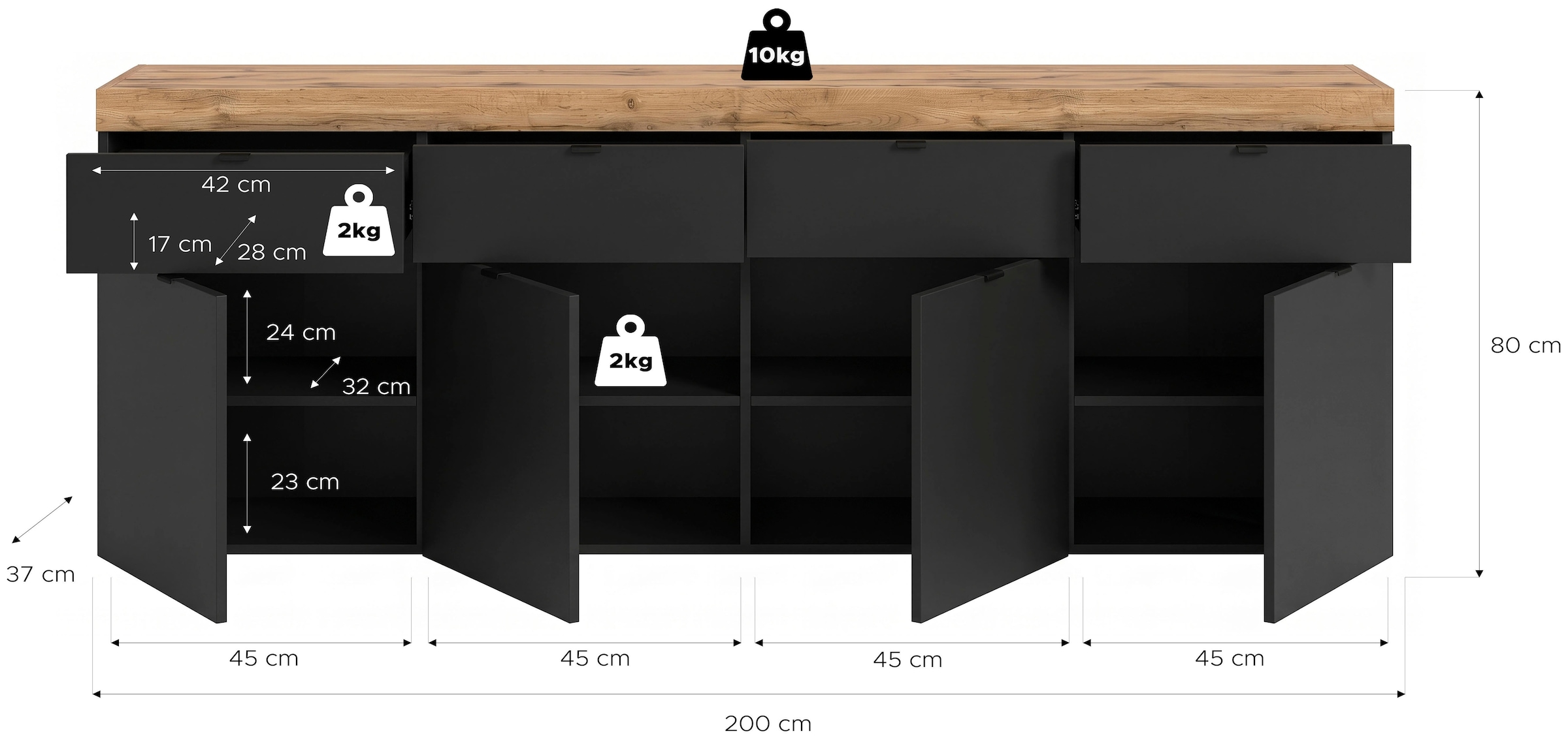 OTTO home Sideboard »MAMBO II, Breite 200cm, 4 Türen, 4 Schubkästen, 8 Fächer« 1 Stk. tlg. Kommode, Anrichte, Wohnzimmer, Schlafzimmer