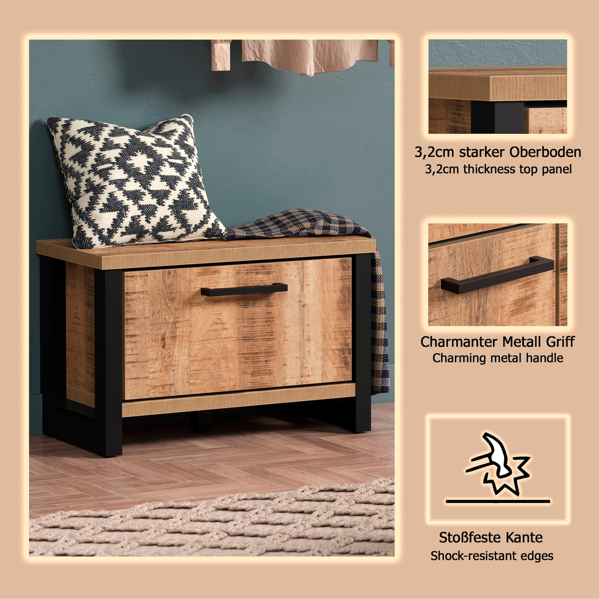 Home affaire Sitzbank »Elda« 1 Stk. tlg. Sitzbank mit 1 Gasdruckdämpfer Klappe – (B/T/H) 73/39/47 cm