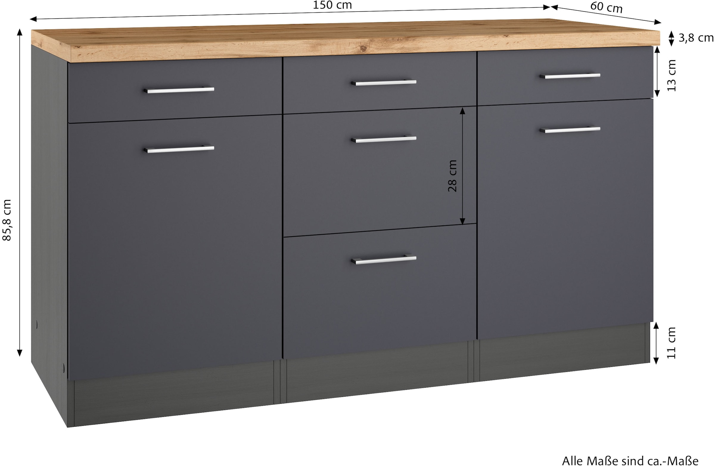 KOCHSTATION Unterschrank »KS-Milan«, HELD Möbel, Unterschrank 150 cm, matte oder hochglänzende Fronten