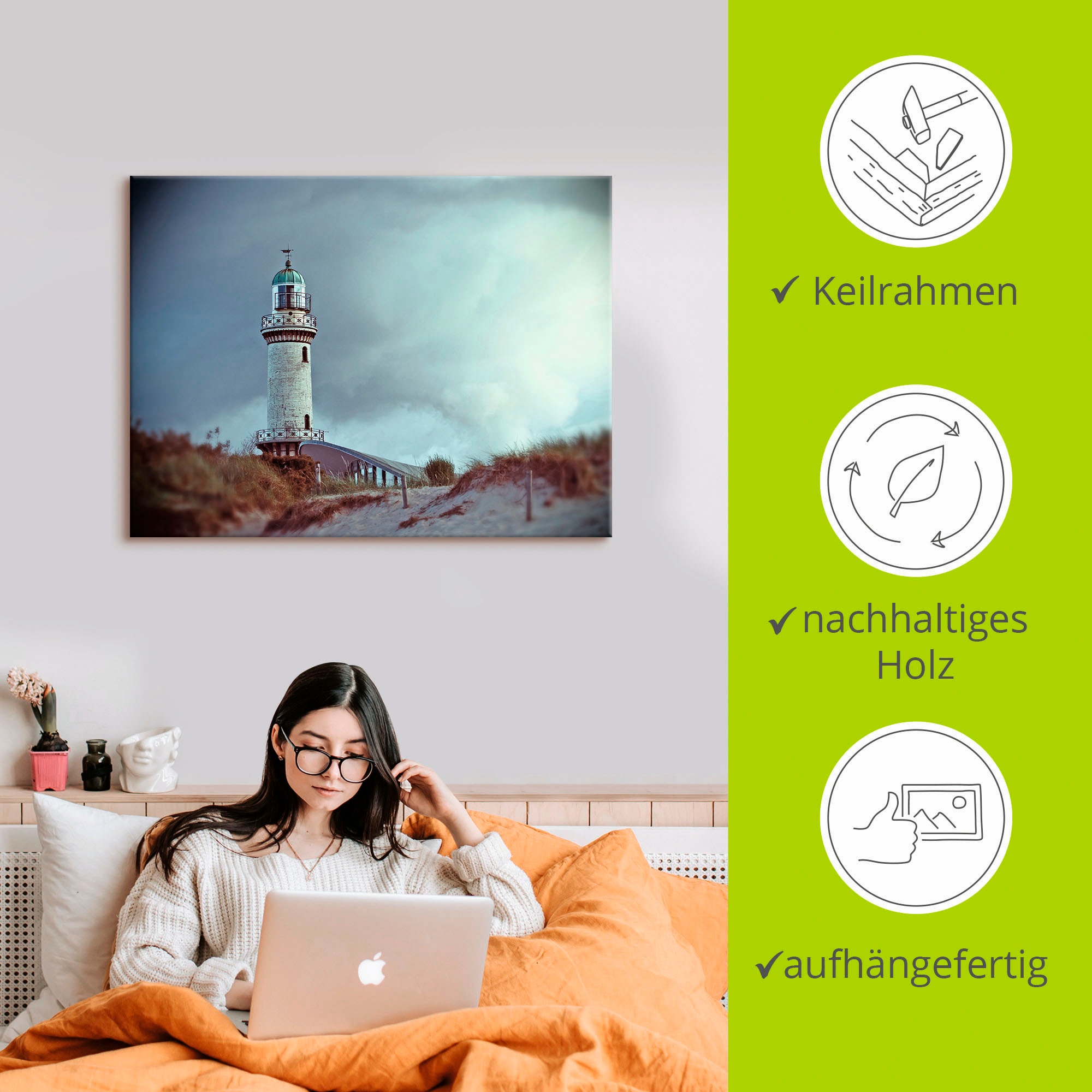 Artland Leinwandbild »Der Warnemünder Leuchtturm« Gebäude 1 Stk. tlg. auf Holzrahmen gespannt