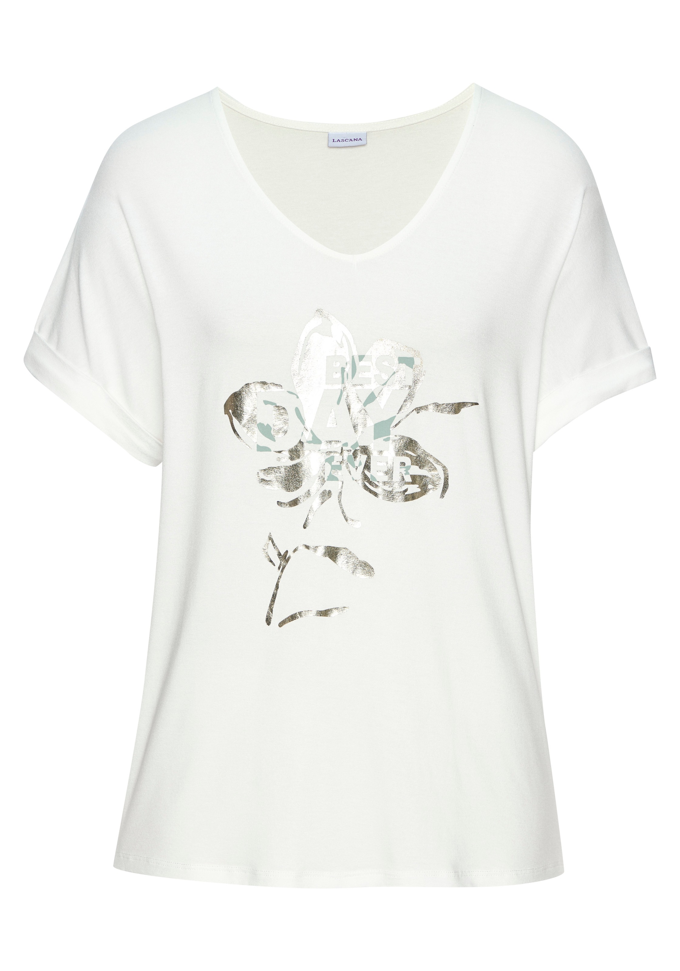 LASCANA Kurzarmshirt "mit schimmerndem Print" aus weichem Viskose-Stretch günstig online kaufen