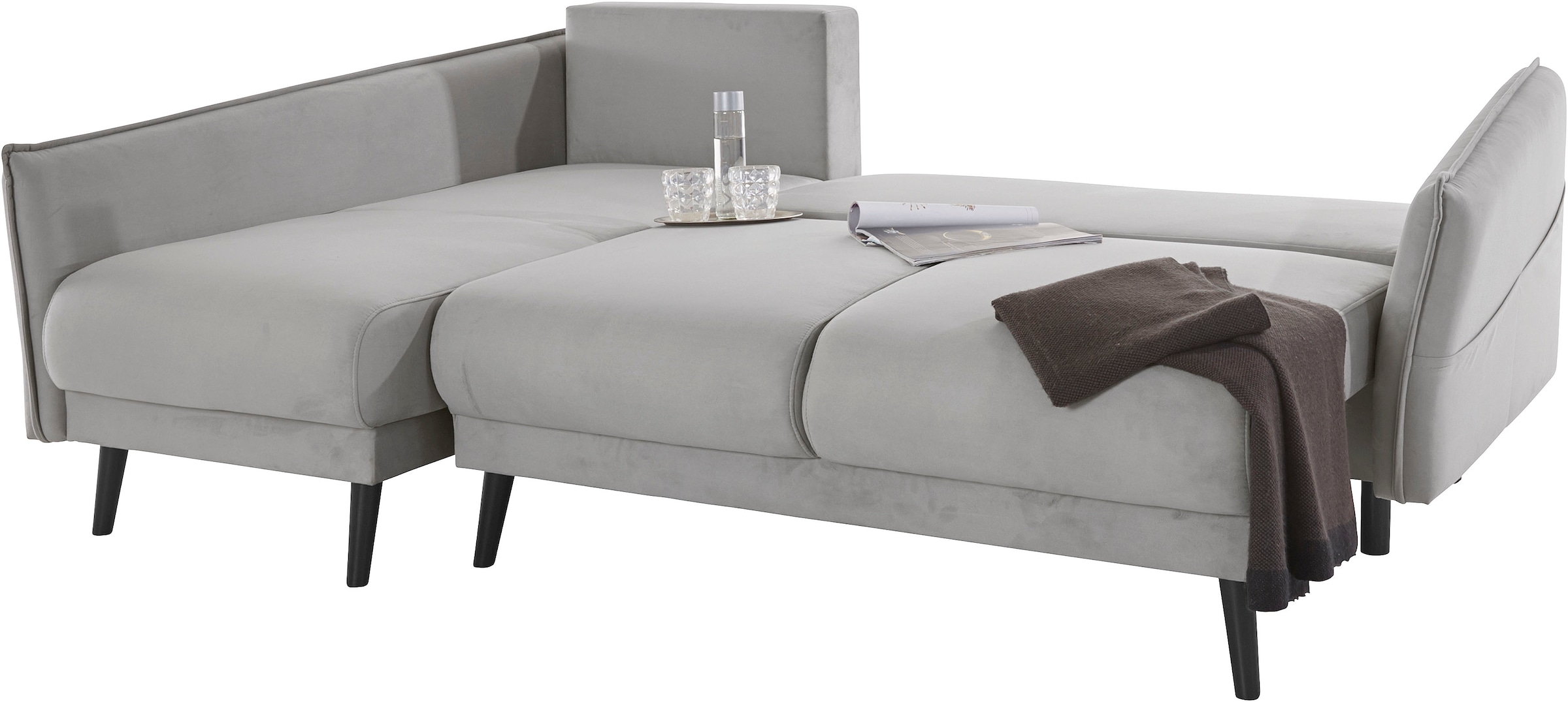 INOSIGN Ecksofa »Asra L-Form«, incl. Bettfunktion und Bettkasten, Seitentasche im Armteil, Federkern