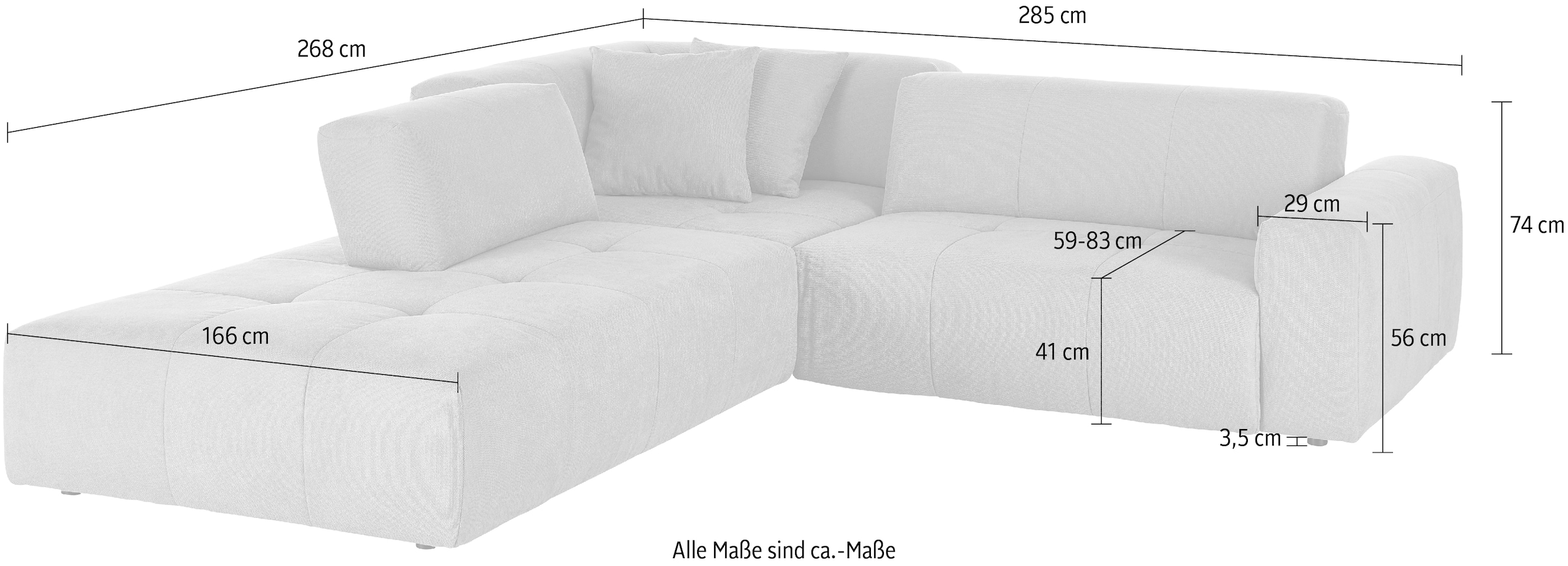 3C Candy Ecksofa »Yoshy Komfortsofa, bequem und modern, hochwertige Verarbeitungsdetails«, Zwei verschiedene Sitztiefen durch verstellbare Rückenlehne, L-Form