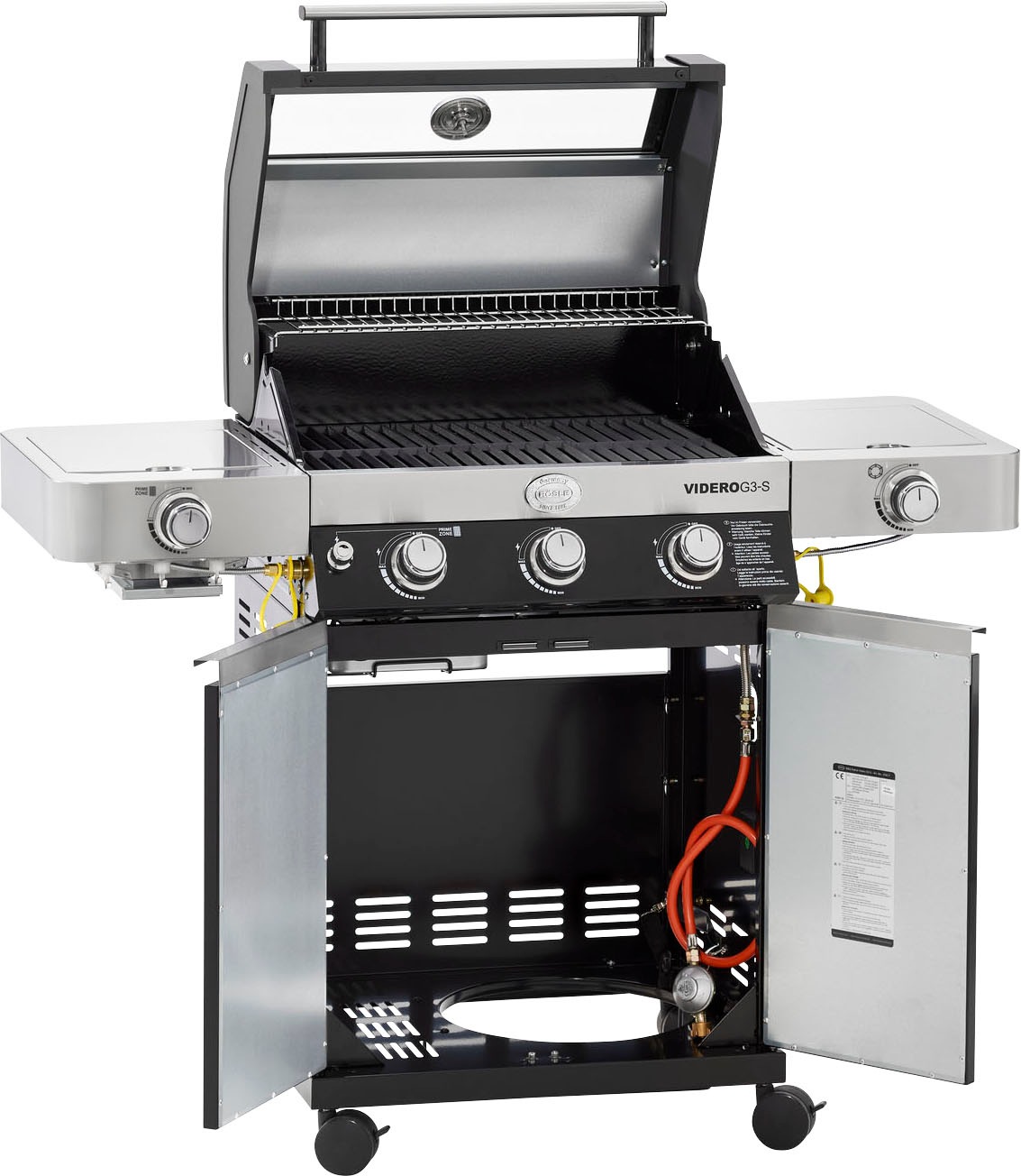 Thumbnail - RÖSLE Gasgrill "BBQ-Station VIDERO, 25520", G3-S Schwarz, 3 Brenner, extra Primezone und Seitenbrenner, VARIO+