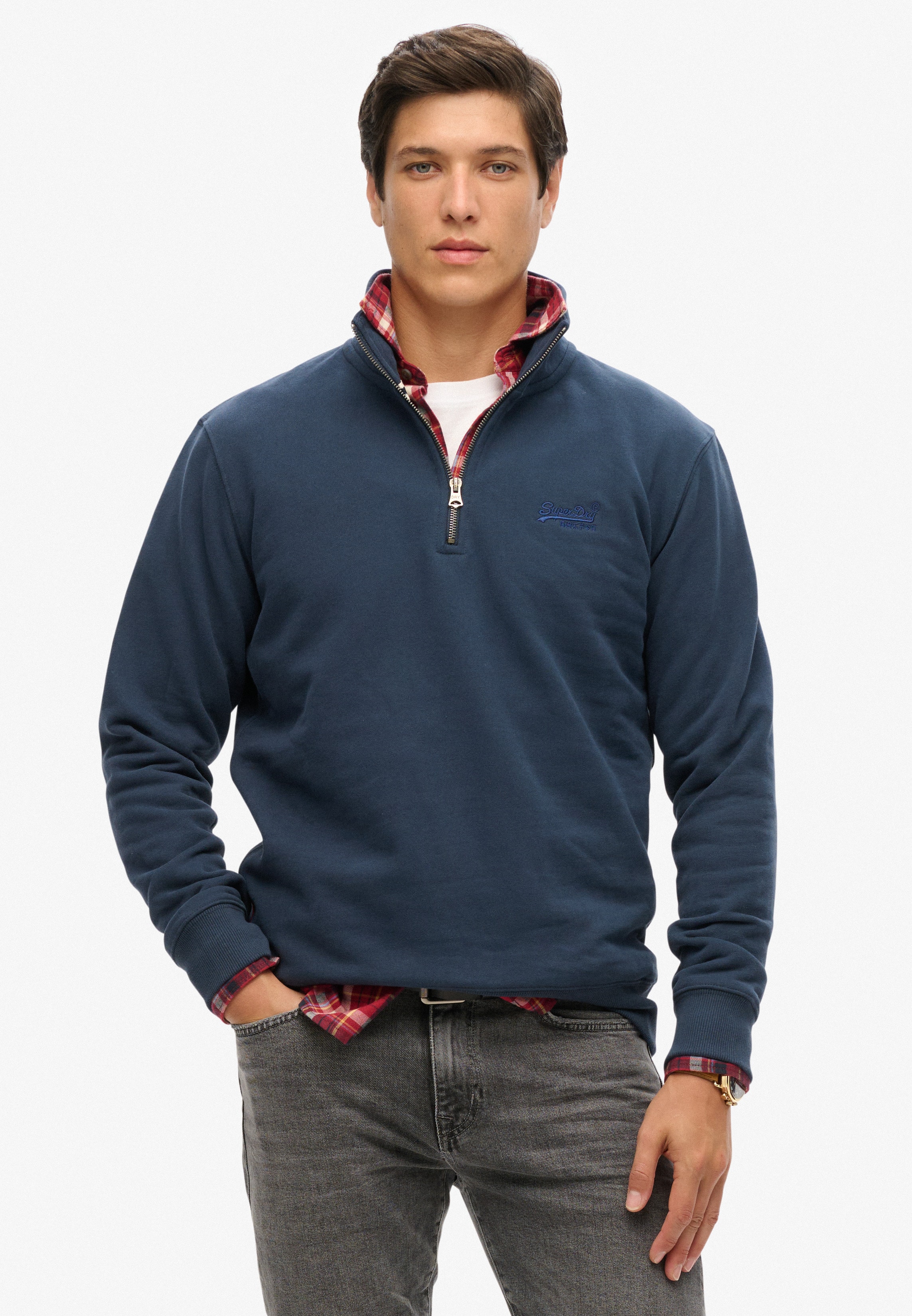 Superdry Sweatshirt "ESSENTIAL LOGO HENLEY", aus Baumwolle und Polyester, Loose Fit, angeraute Sweatware