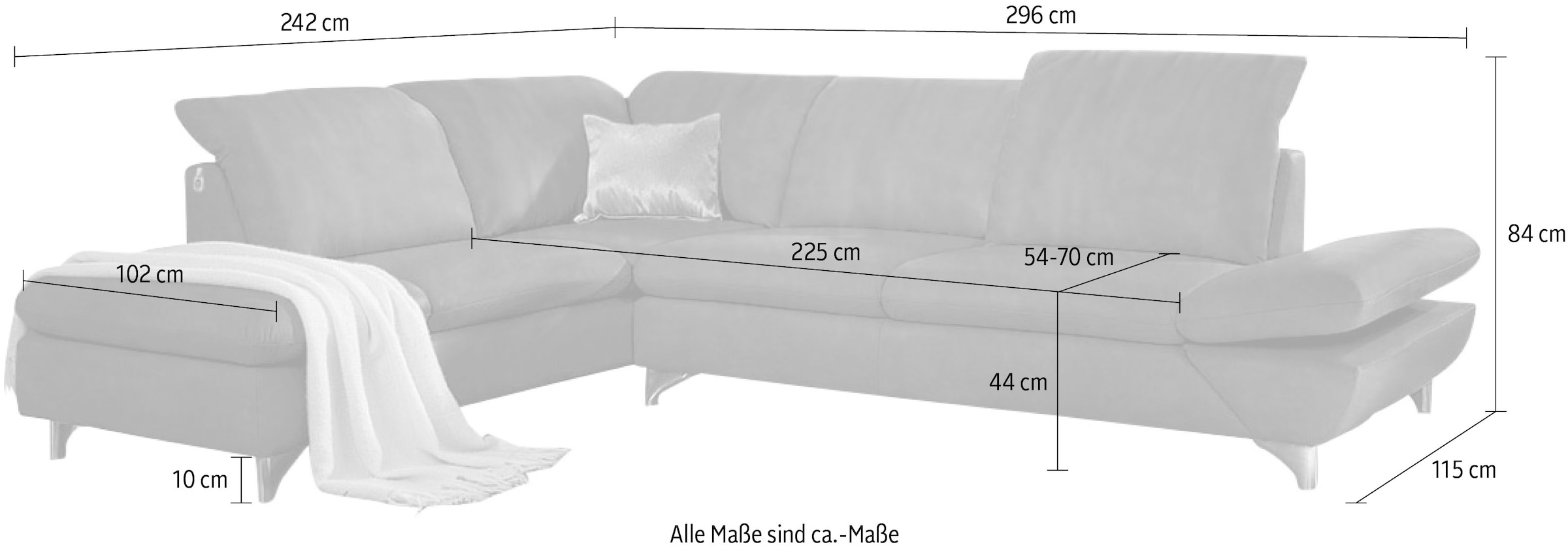 Ecksofa »taoo«, mit Sitziefenverstellung & Kopfteilverstellung