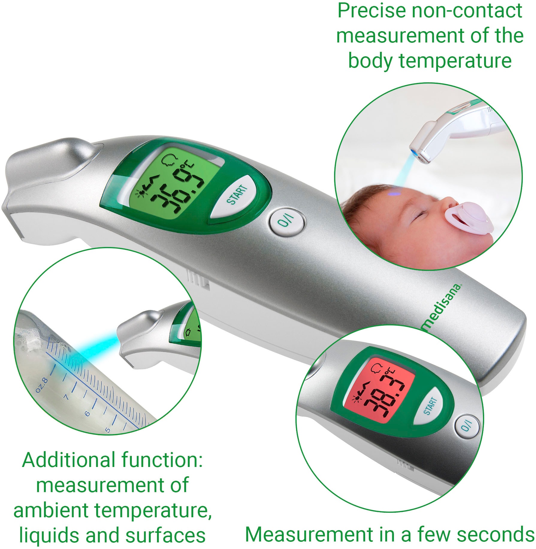 Medisana Infrarot-Thermometer »FTN«, Messung von Körper-, und Oberflächentemperatur mit Fieberalarm.