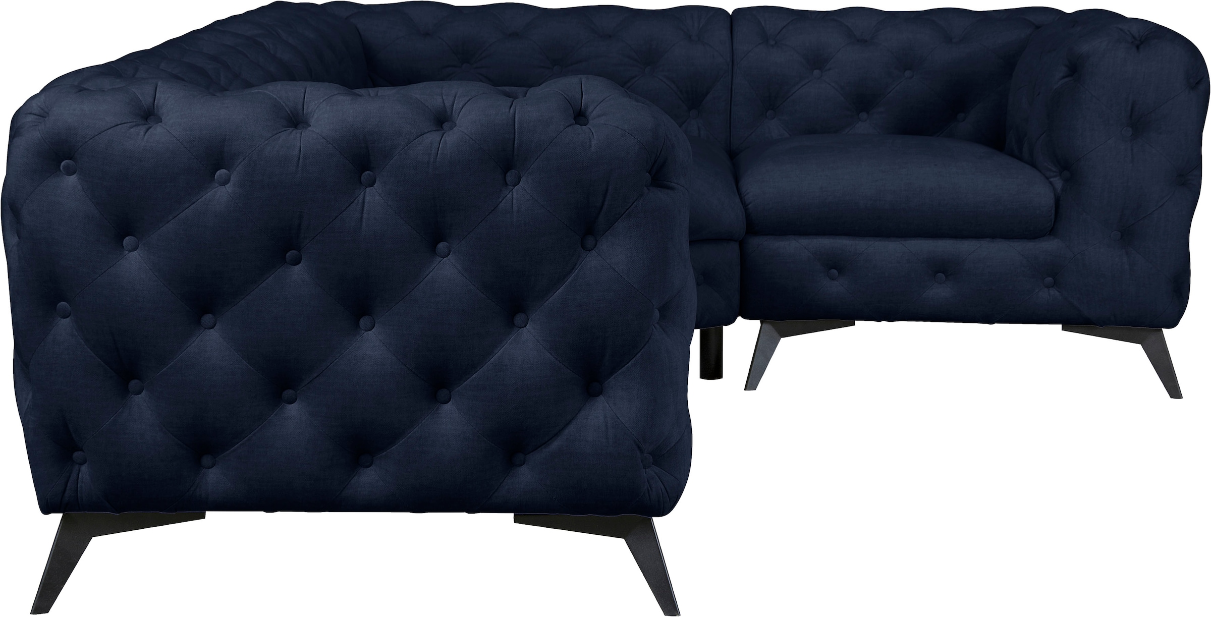 Leonique Chesterfield-Sofa »Ecksofa GLYNIS L-Form mit Wellenunterfederung, Maße B/T/H 264/204/75cm«, aufwändige Knopfheftung, moderne Chesterfield Optik, Fußfarbe wählbar