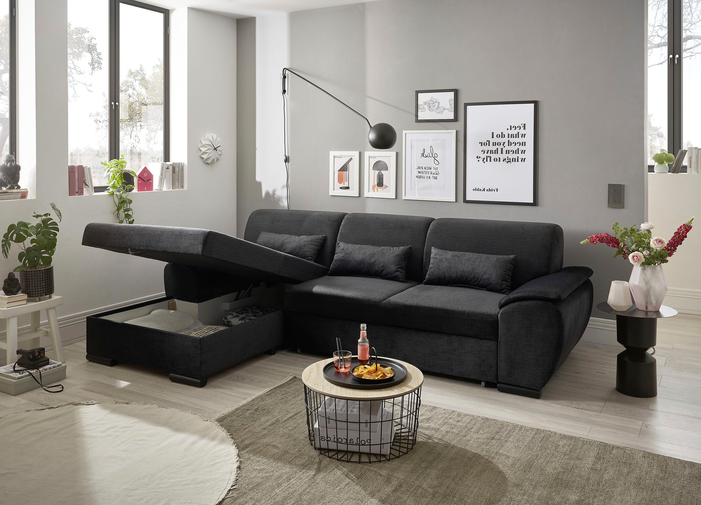 ED EXCITING DESIGN Ecksofa "Tampa L-Form", mit Bettfunktion, Bettkasten & 3 günstig online kaufen