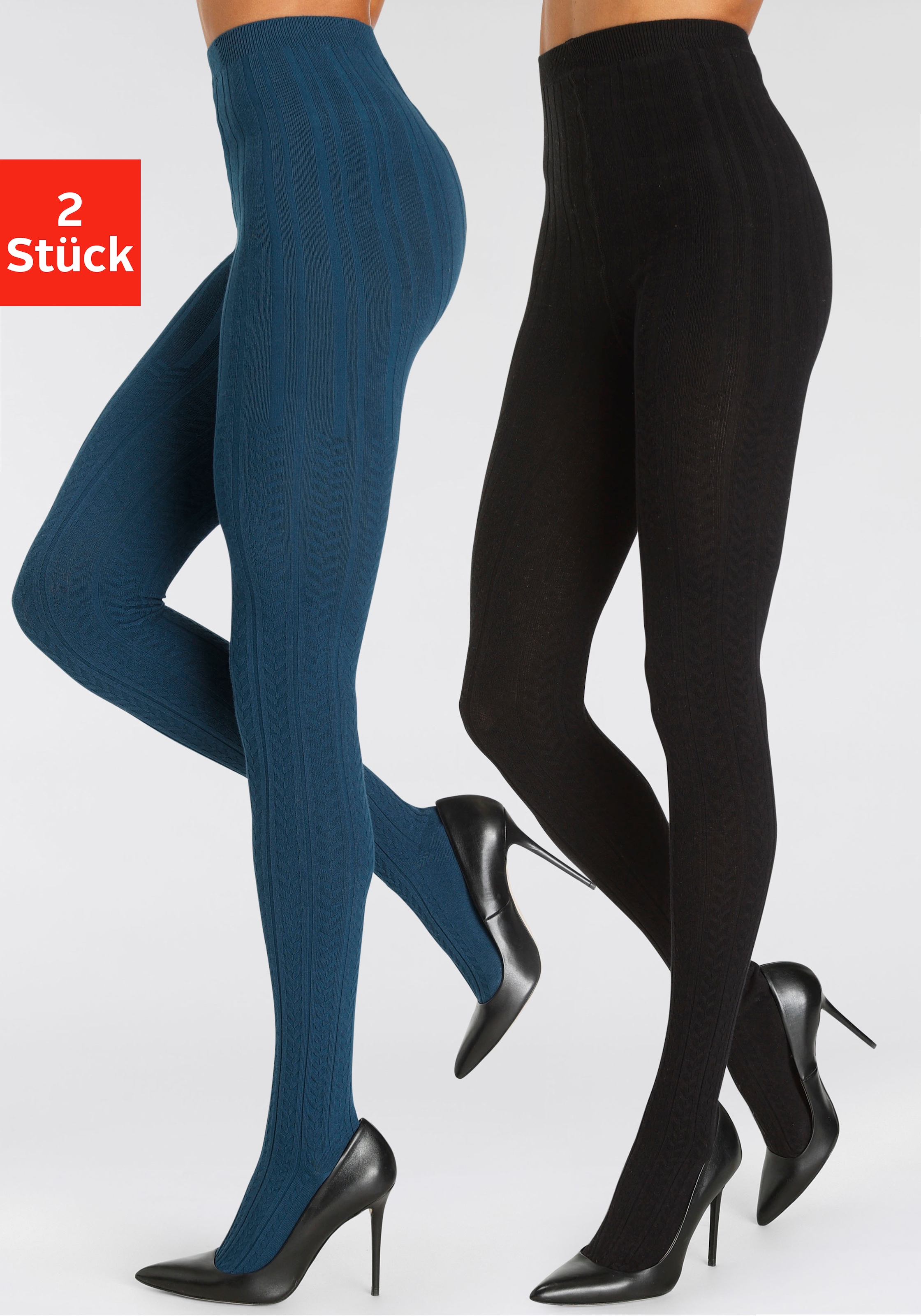 LASCANA Strickstrumpfhose 2 Stk. mit Zopfmuster