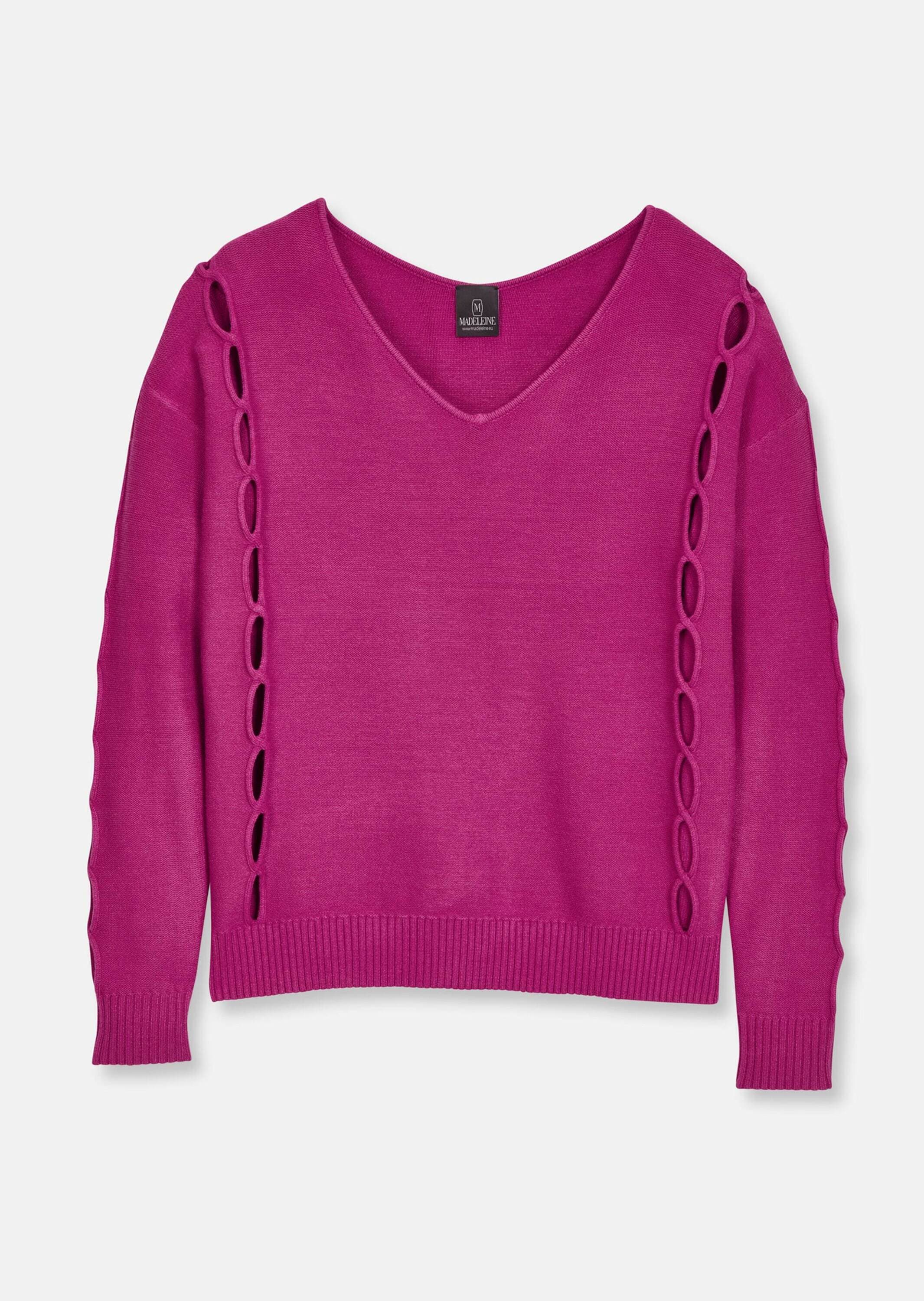 MADELEINE Longpullover »Pullover Strickpullover mit Cut-Outs und V-Ausschnitt«