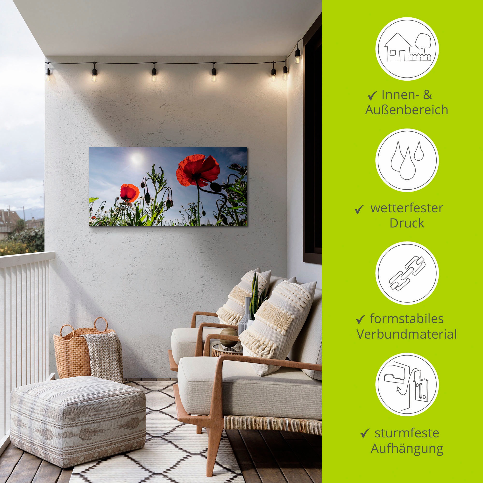 Artland Alu-Dibond-Druck »Mohnblumen im Frühling« Blumenwiese 1 Stk. tlg. für Innen- und Außenbereich geeignet, Outdoorbild