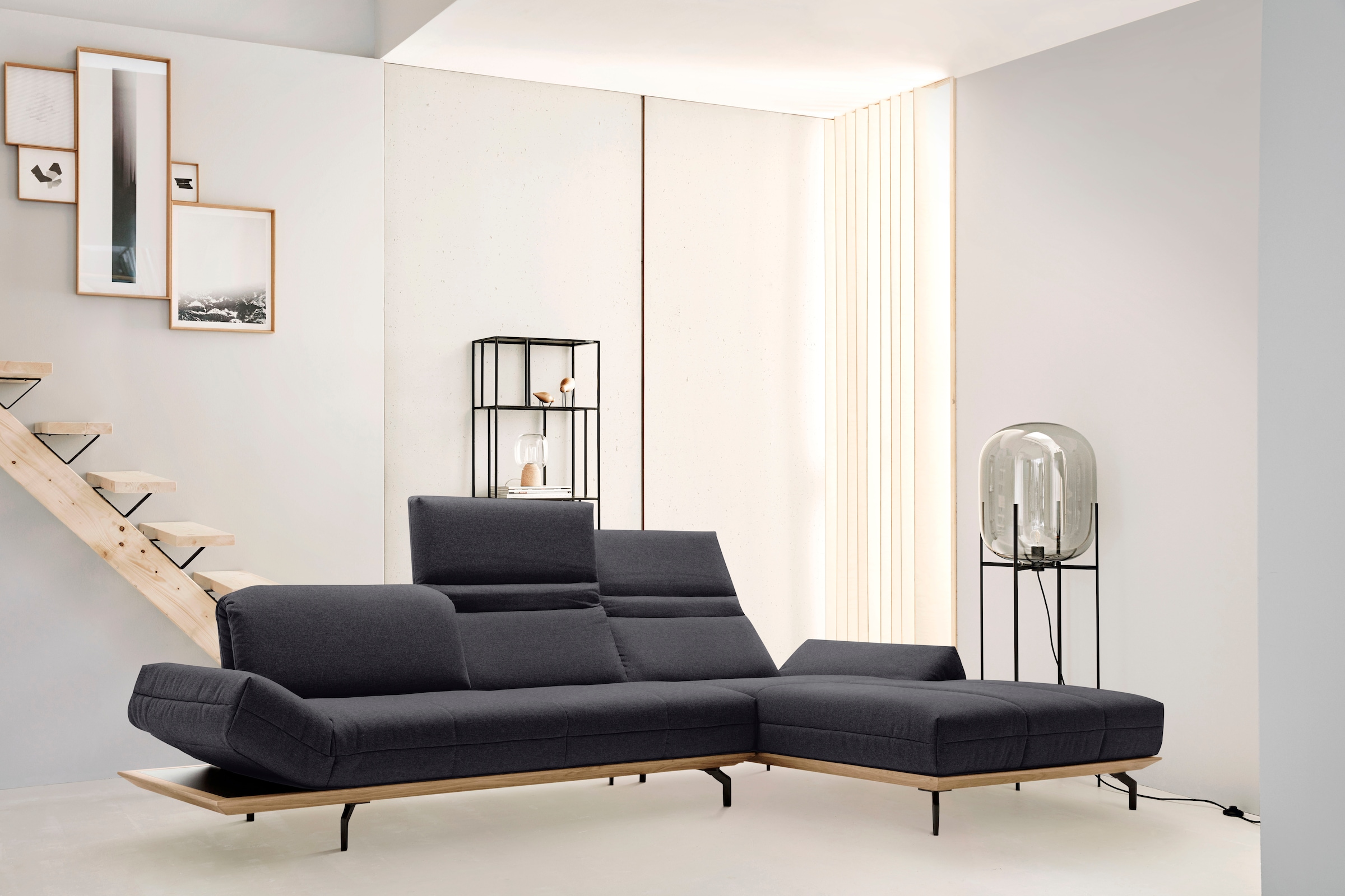 Creation BY ROLF BENZ Ecksofa "CR.420, Designecksofa, bequem, verstellbare Rückenlehne, L-Form" in 2 Qualitäten, Holzrahmen in Eiche Natur oder Nußbaum, Breite 313 cm