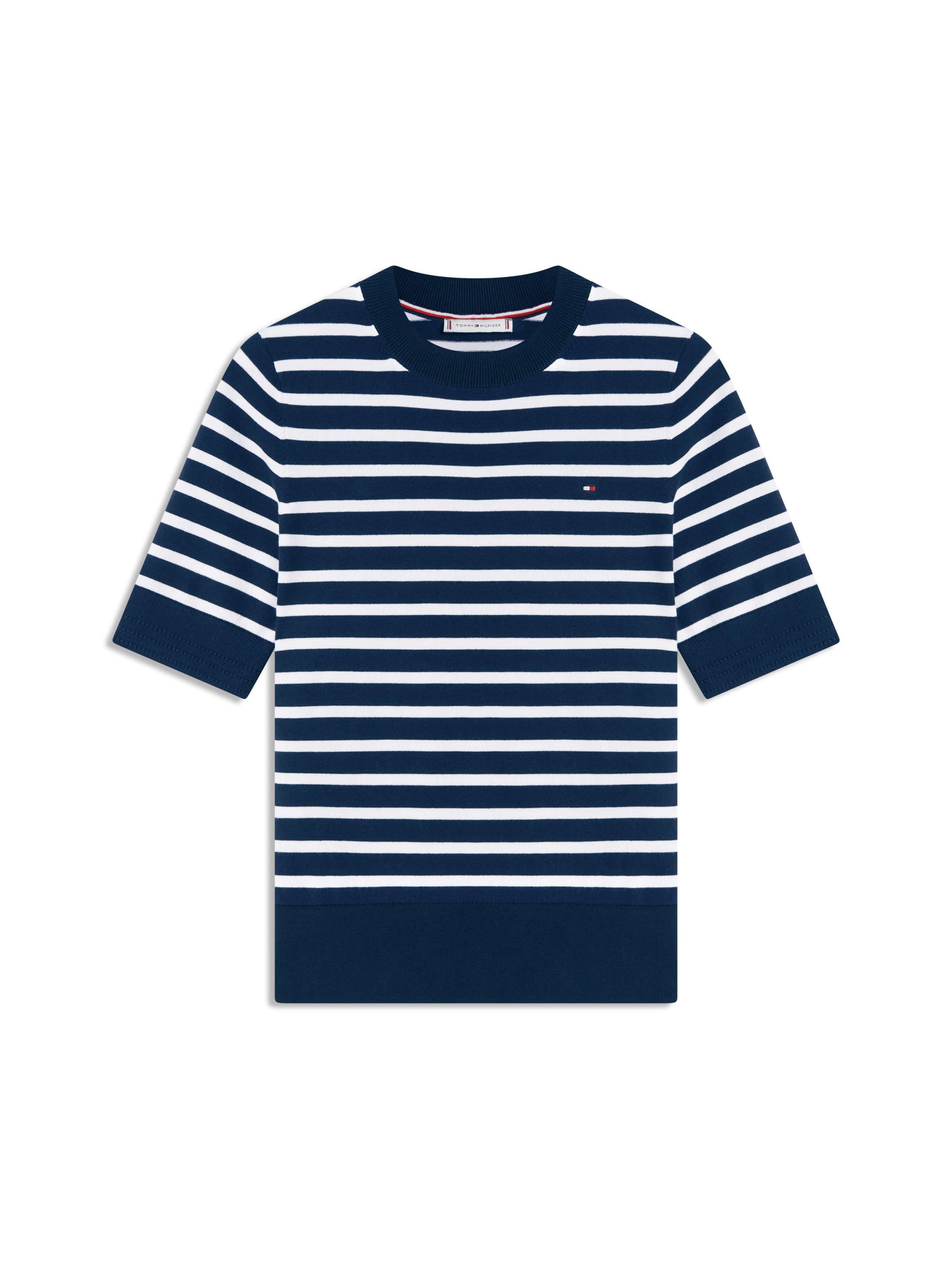 Tommy Hilfiger Kurzarmpullover »CO JERSEY FINE GG C-NK SS SWT« Baumwollmischung, Regular Fit
