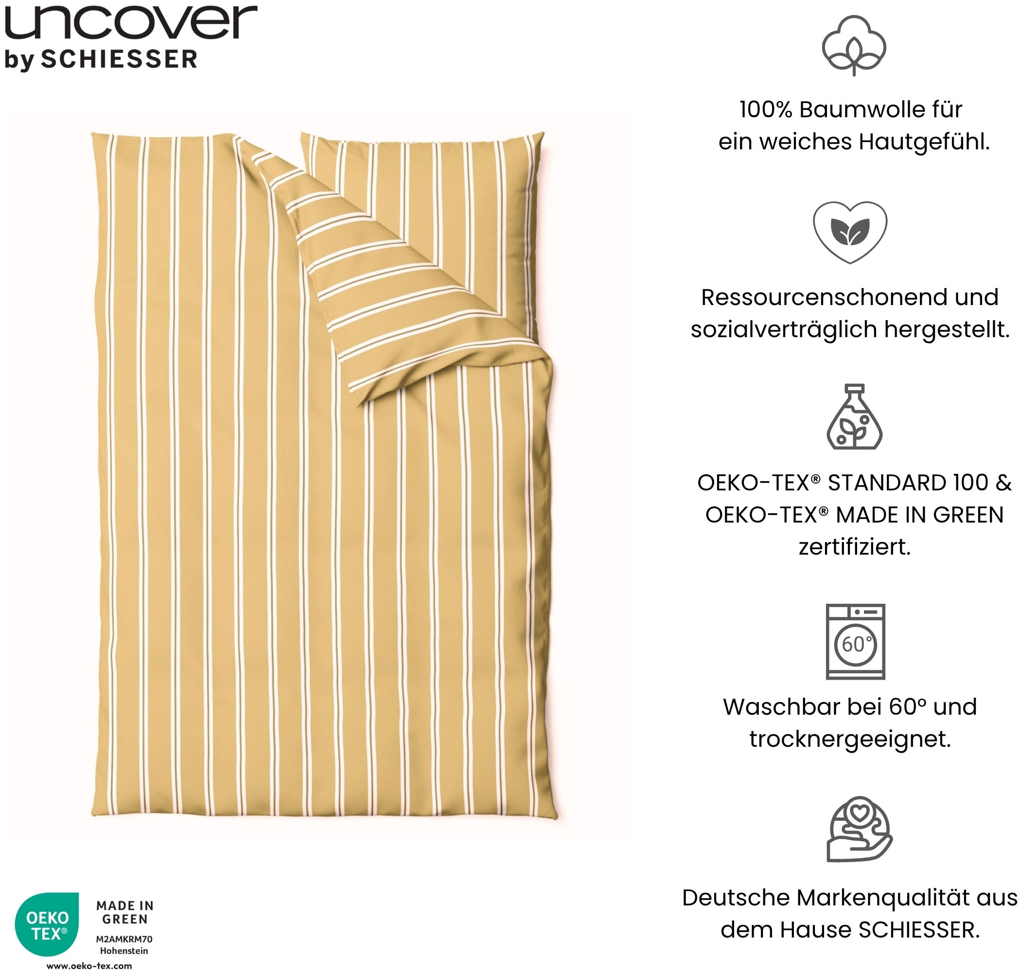 uncover by SCHIESSER Bettwäsche »Colorado mit Streifen in angesagten Farben, 135x200cm + 80x80cm« 2 Stk. Made in Green