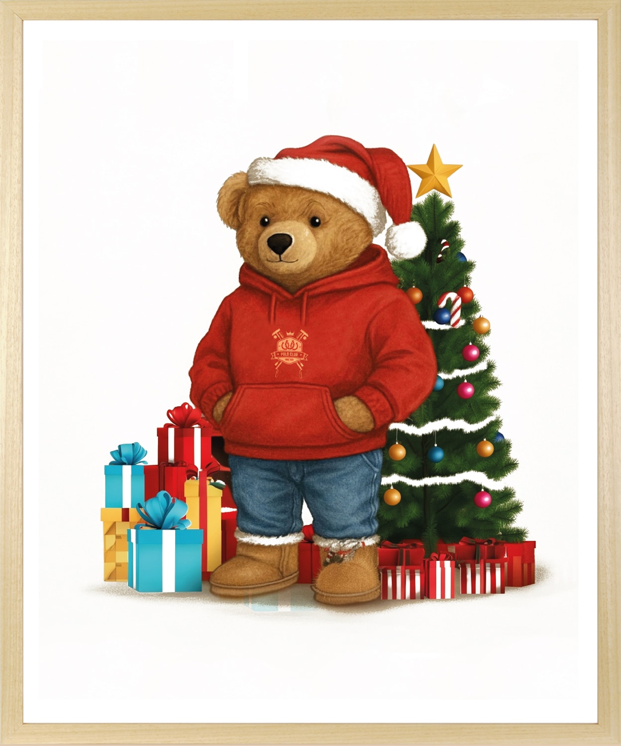 queence Bild mit Rahmen "Teddy Bär mit Weihnachtsmütze vor Tannenbaum" Bär günstig online kaufen