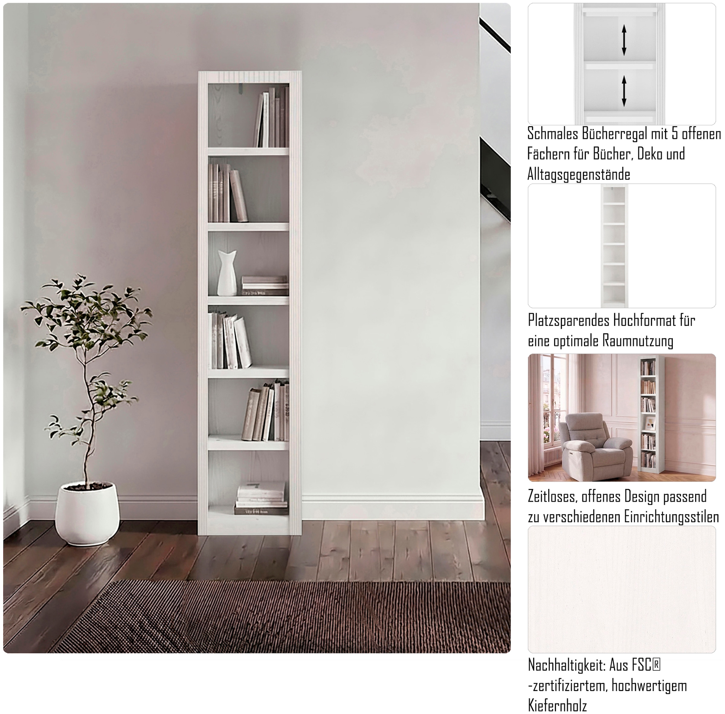 OTTO home Regal »Bergen« in unterschiedlichen Farbvarianten, Breite 47 cm
