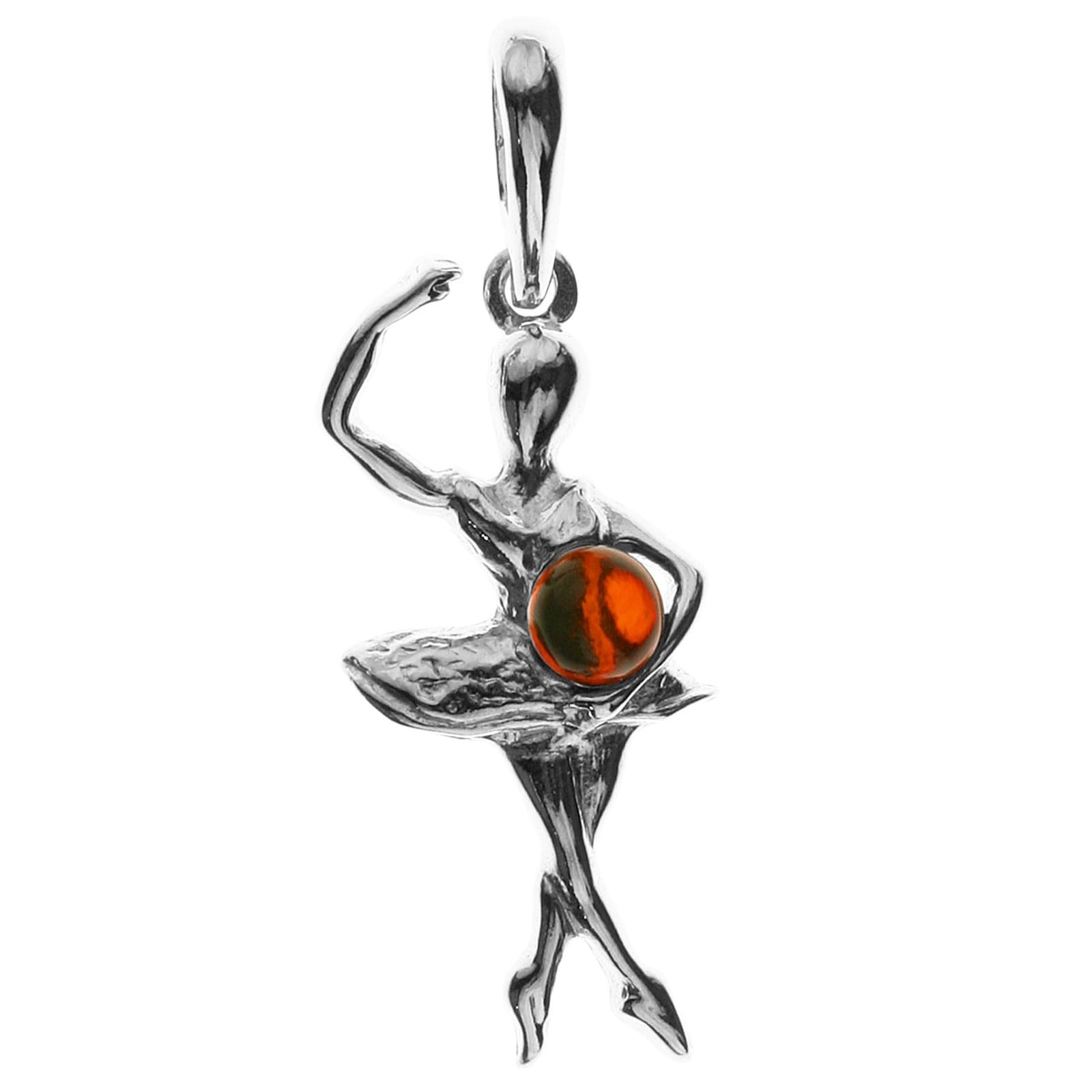 Kettenanhänger OSTSEE-SCHMUCK "- Ballerina - Silber 925/000 - Bernstein" Gr. 38, silber (silber 925, silberfarben, weiß), Schmuckanhänger, Damen, Silber 925 (Sterlingsilber), Kettenanhänger