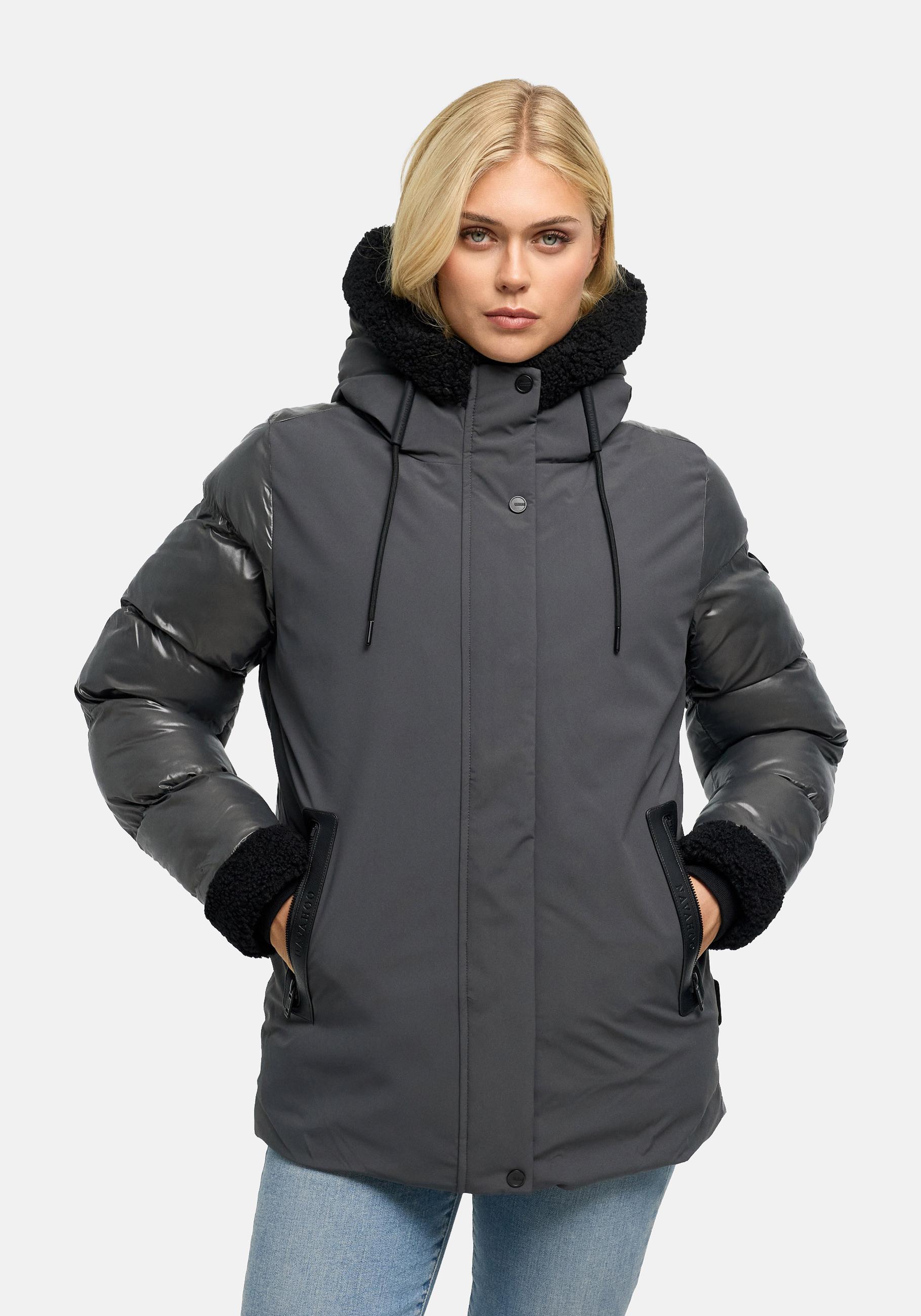 Navahoo Winterjacke "Herzschmelz 14" mit Kapuze Warme Damen Jacke mit Teddy-Kunstfell Details