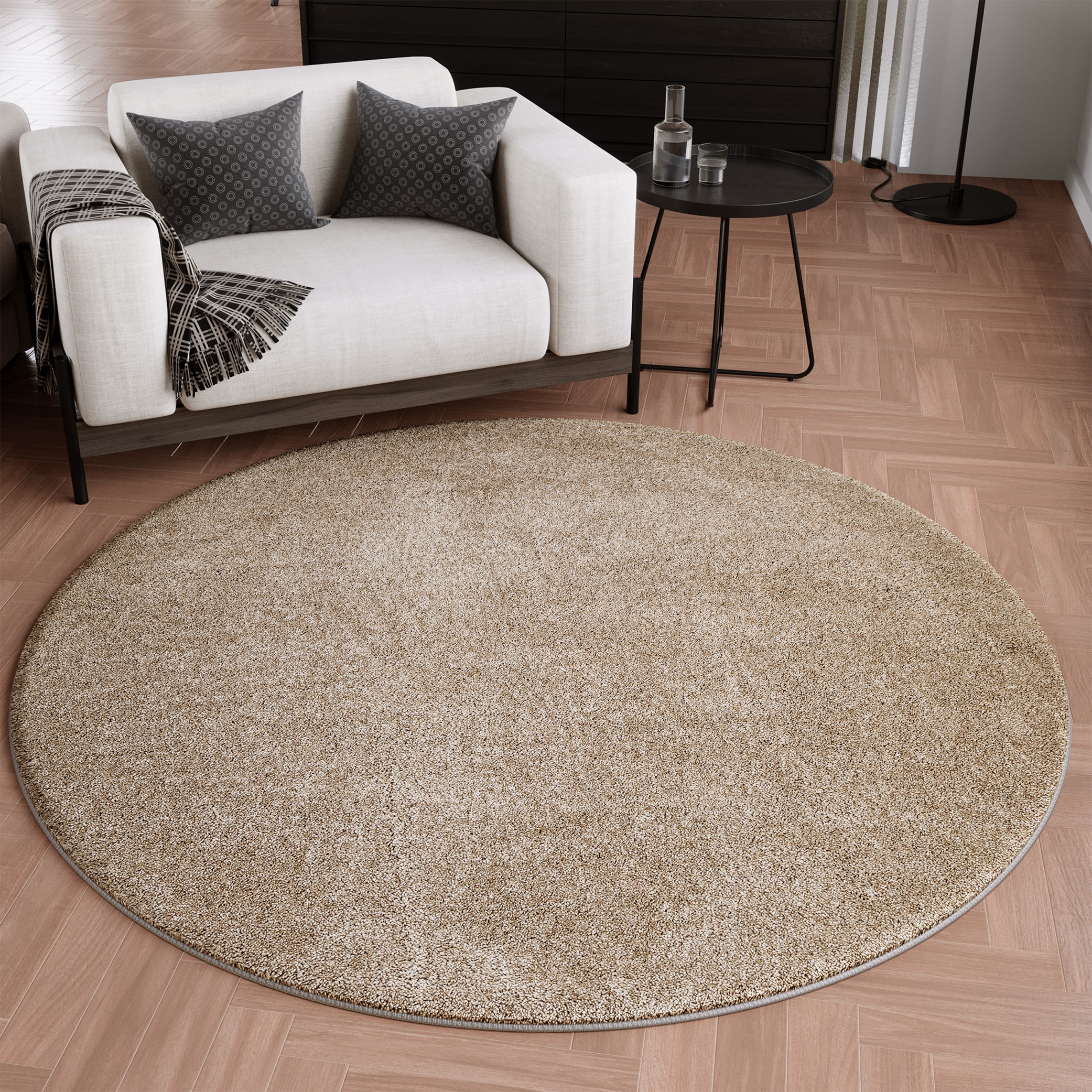 Wecon home Teppich "Wogh" rund 25 mm Höhe Kurzflor, maschinell gewebt, robust, Wohn- & Schlafzimmer, einfarbig